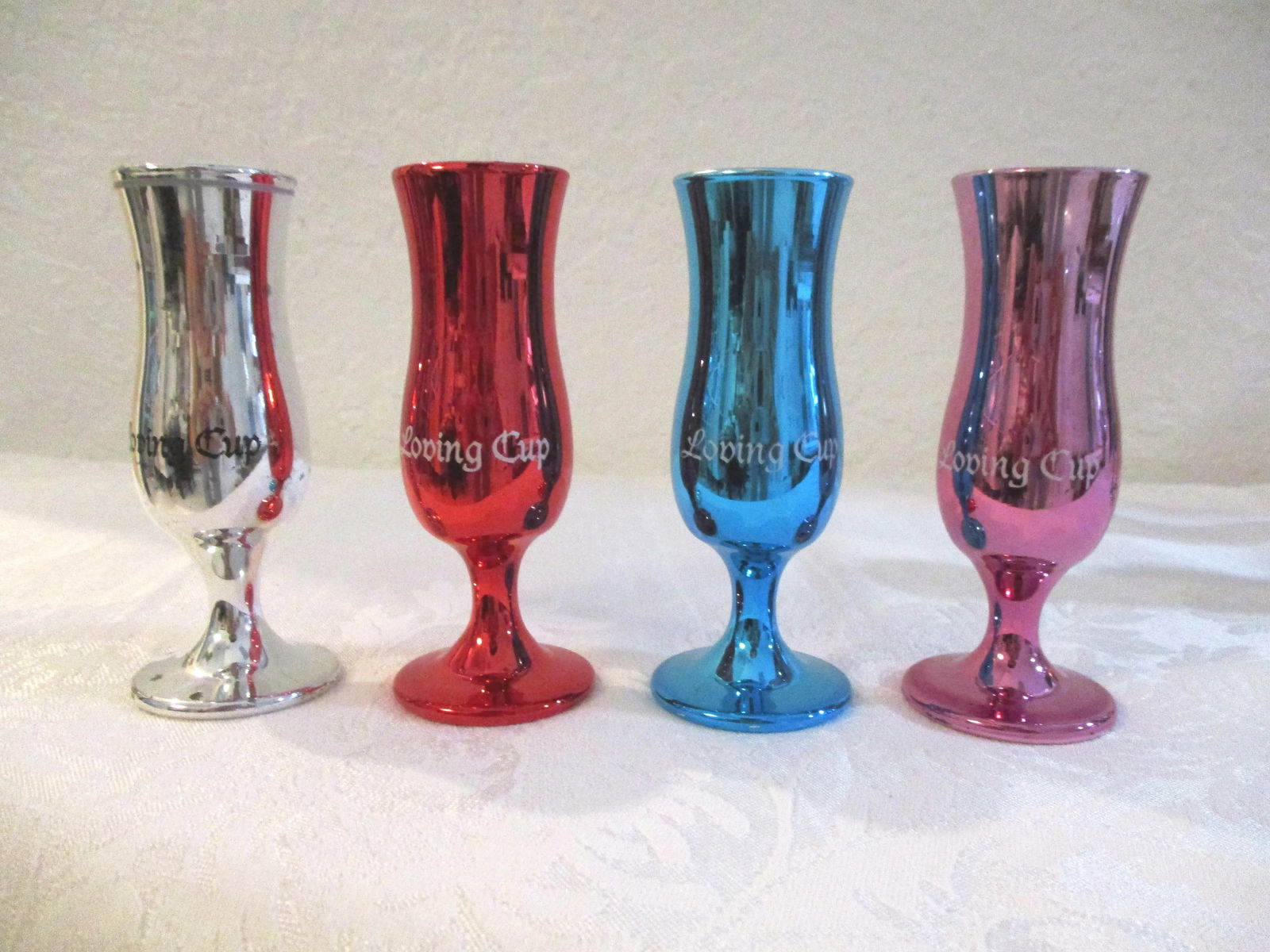 1980s Loving Cup Metallic Glass Cordial/Shot Glasses, Set of 8 - 4