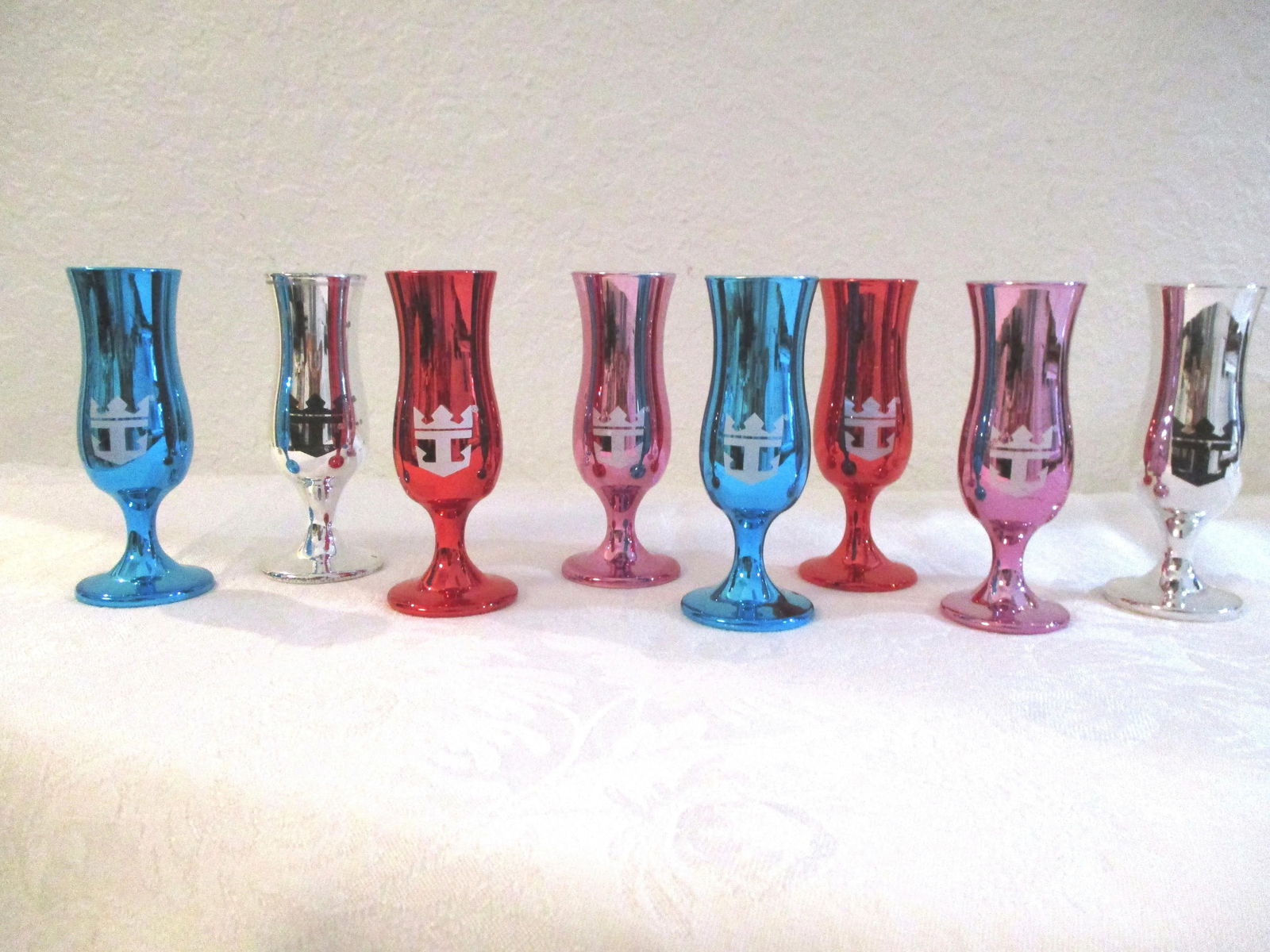 1980s Loving Cup Metallic Glass Cordial/Shot Glasses, Set of 8 - 6
