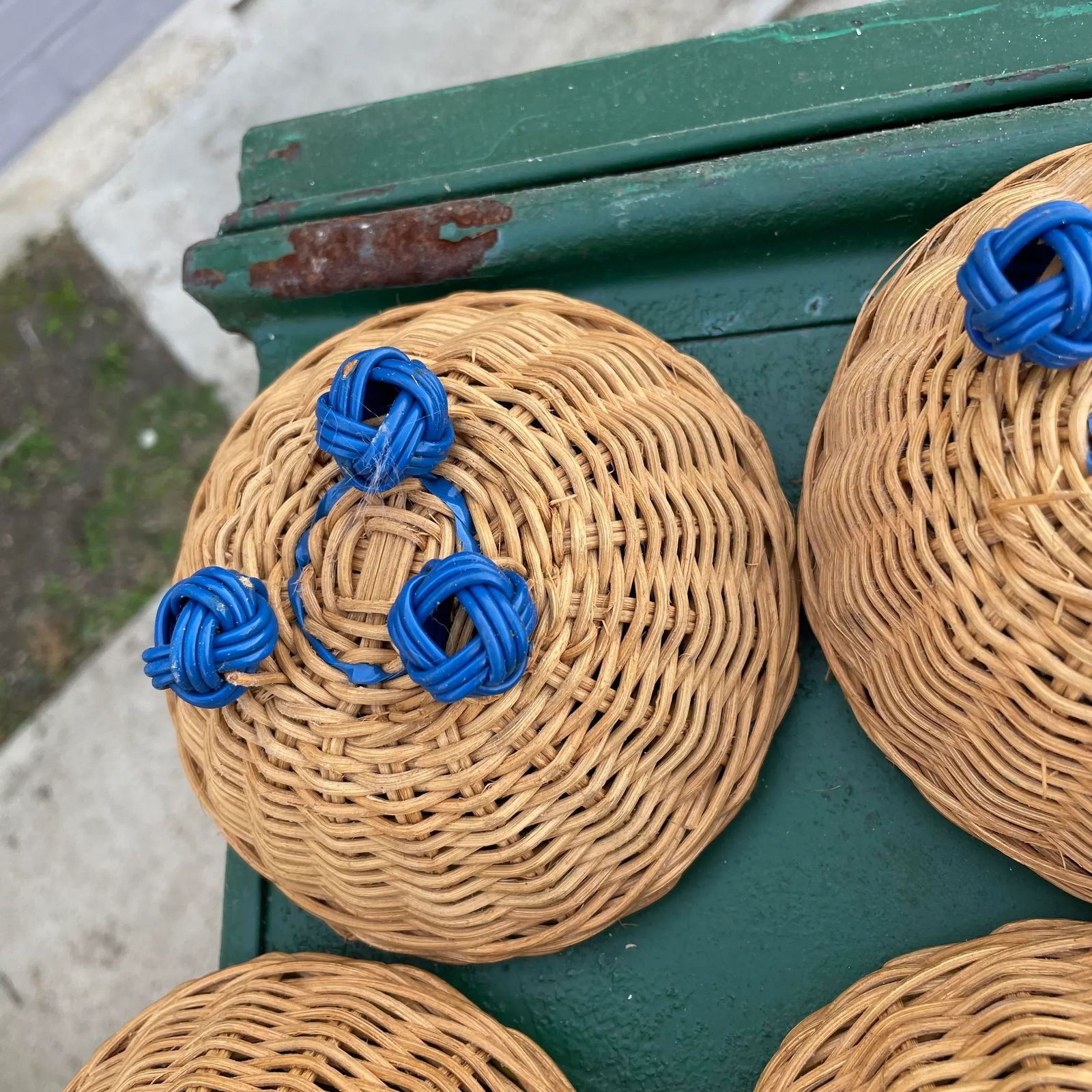 Vintage and Rattan and Multicolor Banded Baskets- a Set of 9 - 10