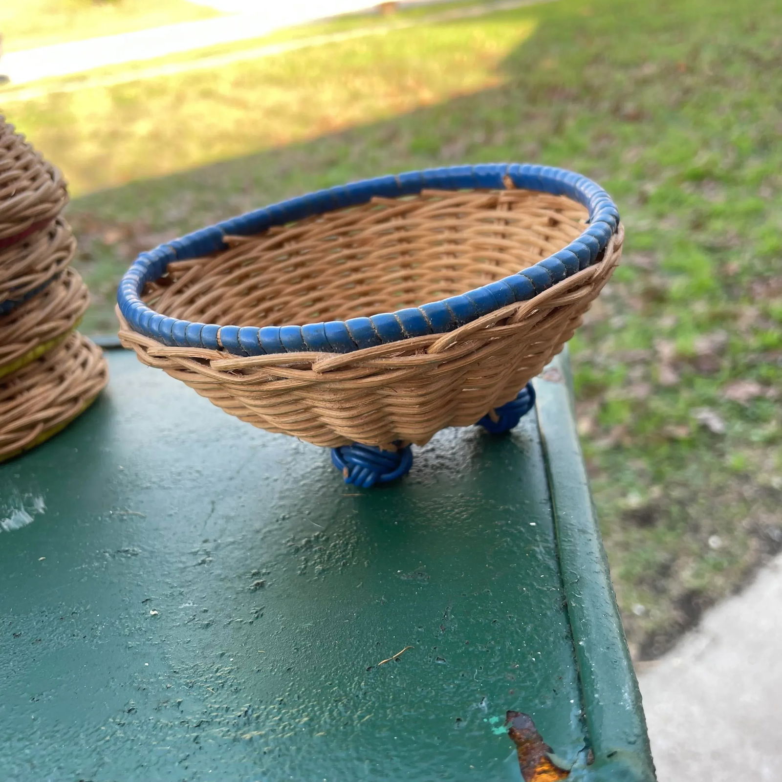 Vintage and Rattan and Multicolor Banded Baskets- a Set of 9 - 12