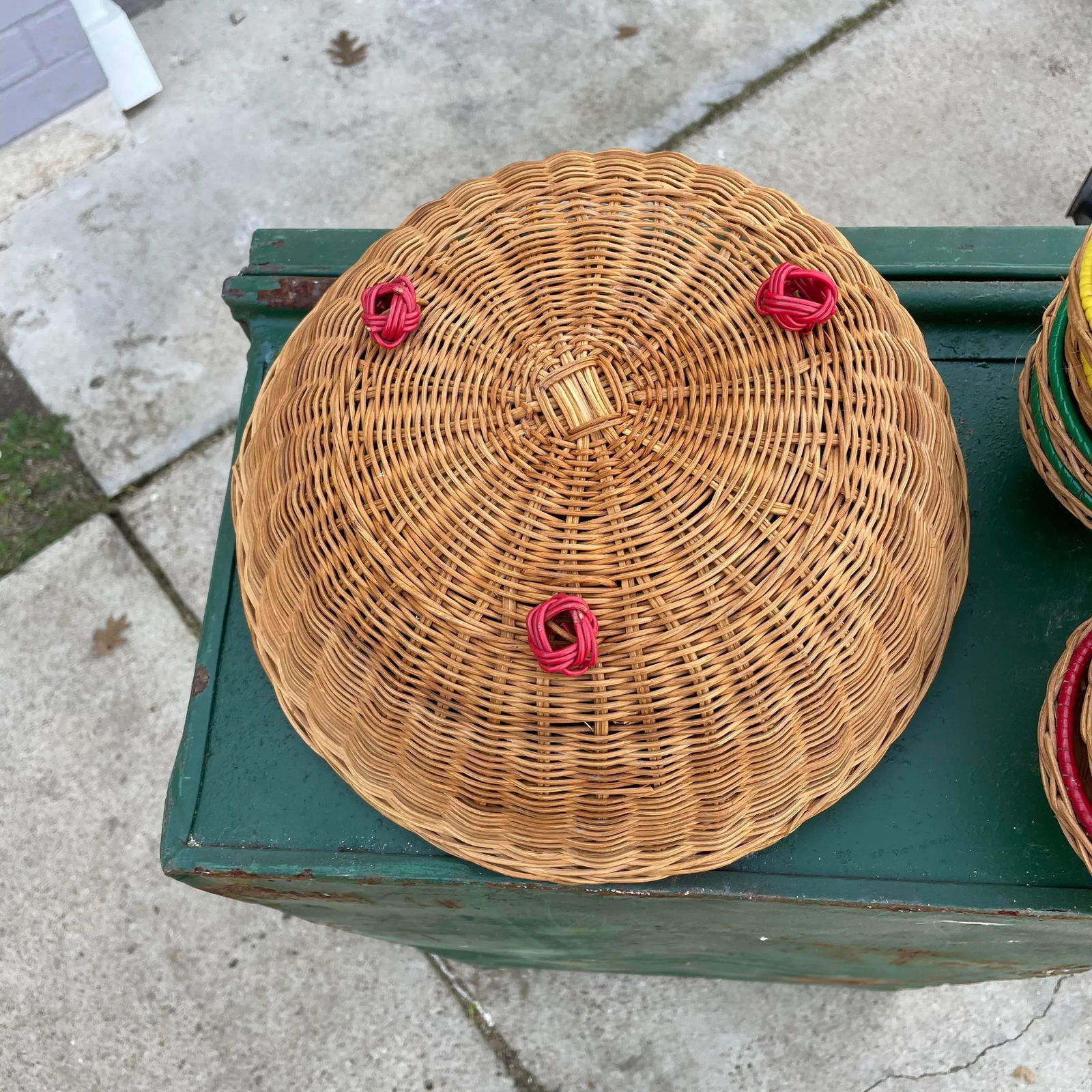 Vintage and Rattan and Multicolor Banded Baskets- a Set of 9 - 6