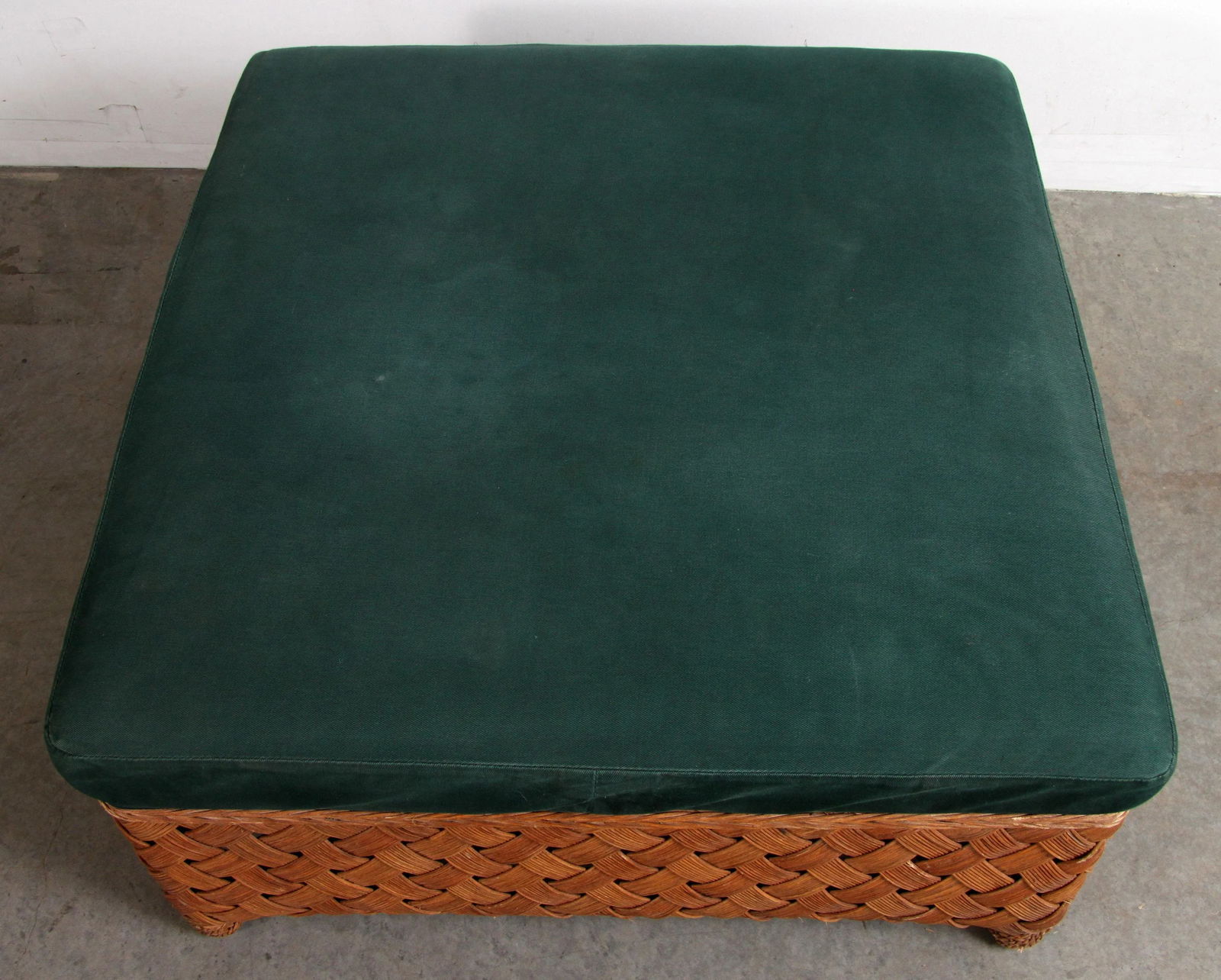Vintage Palecek Rattan Wicker Oversized Dark Green Upholstered Ottoman - 6