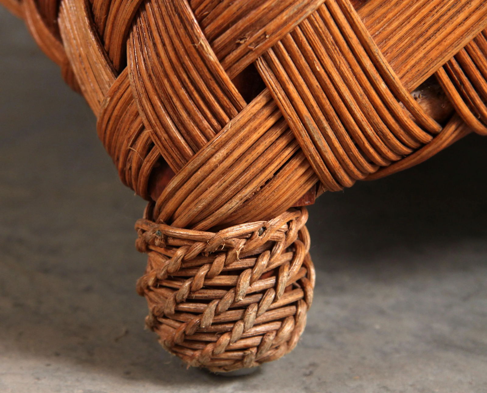 Vintage Palecek Rattan Wicker Oversized Dark Green Upholstered Ottoman - 9