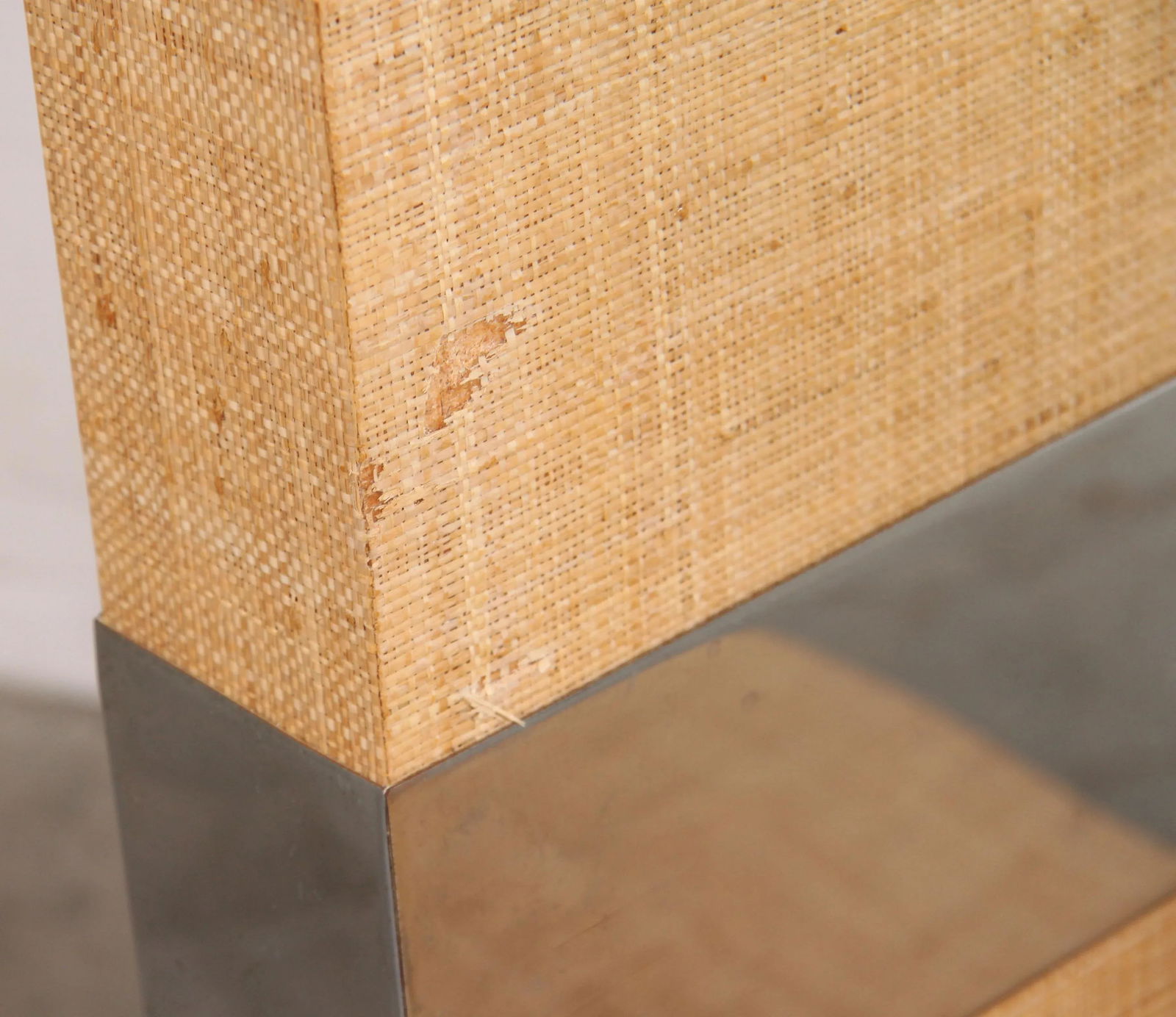 Mid Century Modern Lacquered Grasscloth & Chrome Bar Cart After Karl Springer - 10