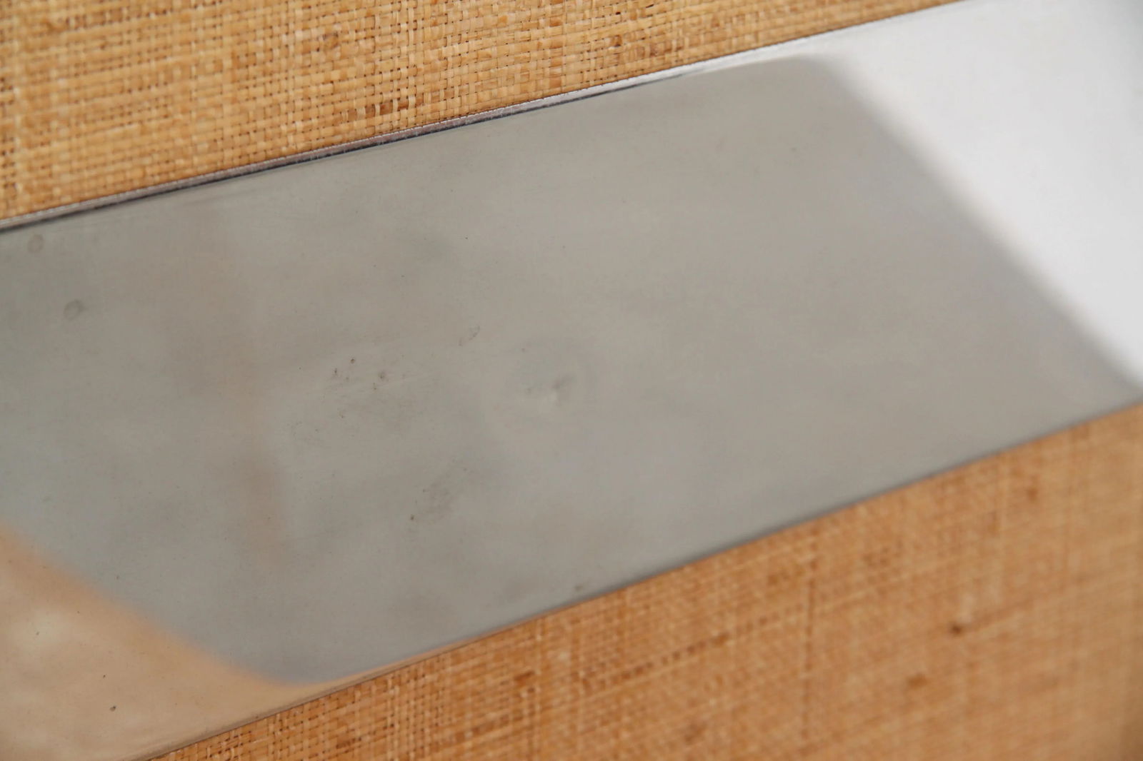 Mid Century Modern Lacquered Grasscloth & Chrome Bar Cart After Karl Springer - 6