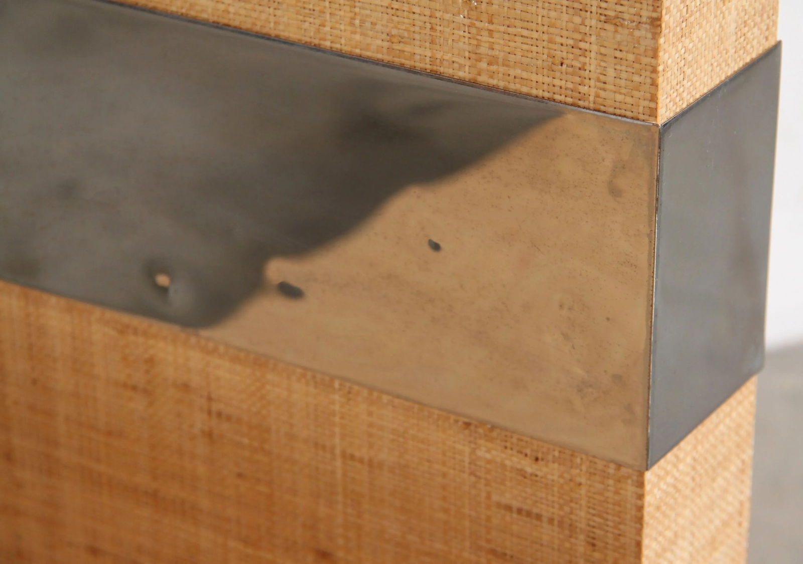 Mid Century Modern Lacquered Grasscloth & Chrome Bar Cart After Karl Springer - 9