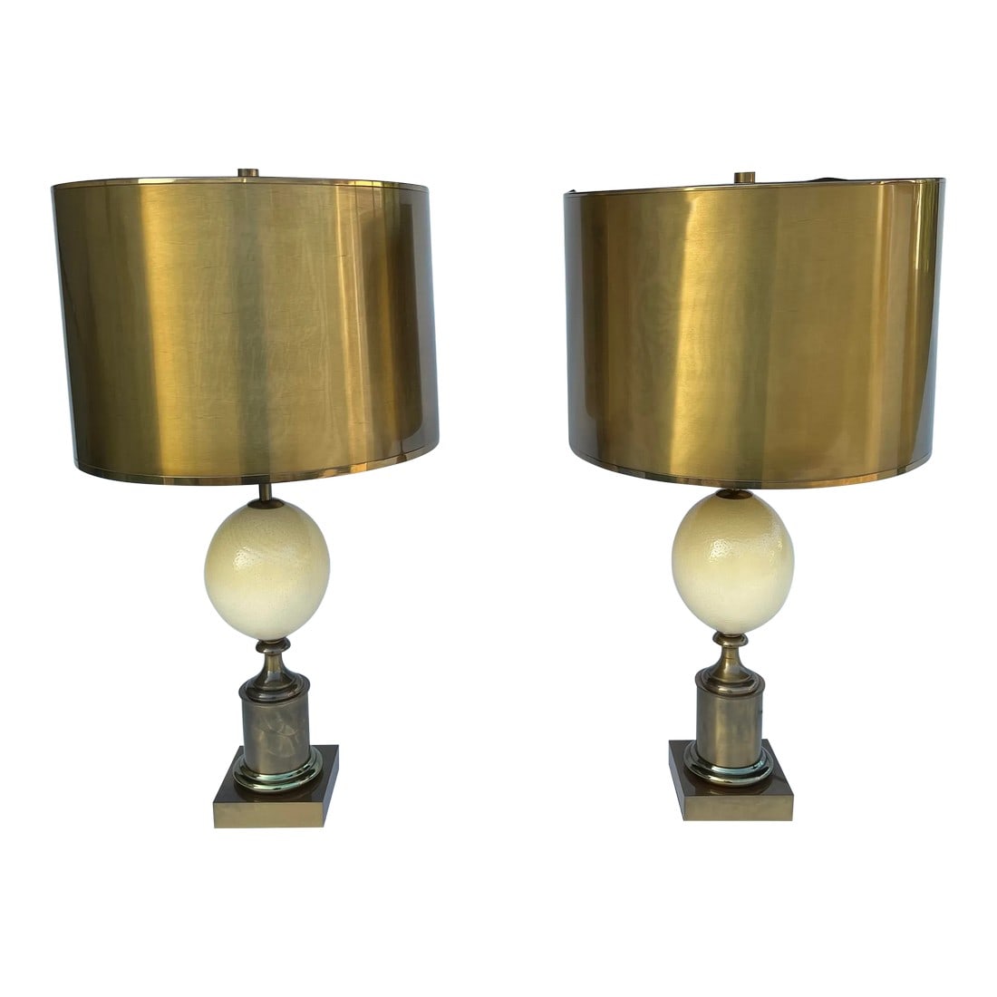 1960's Maison Charles Patina Brass Ostrich Egg Table Lamps - Set of 2 (1 of 9)