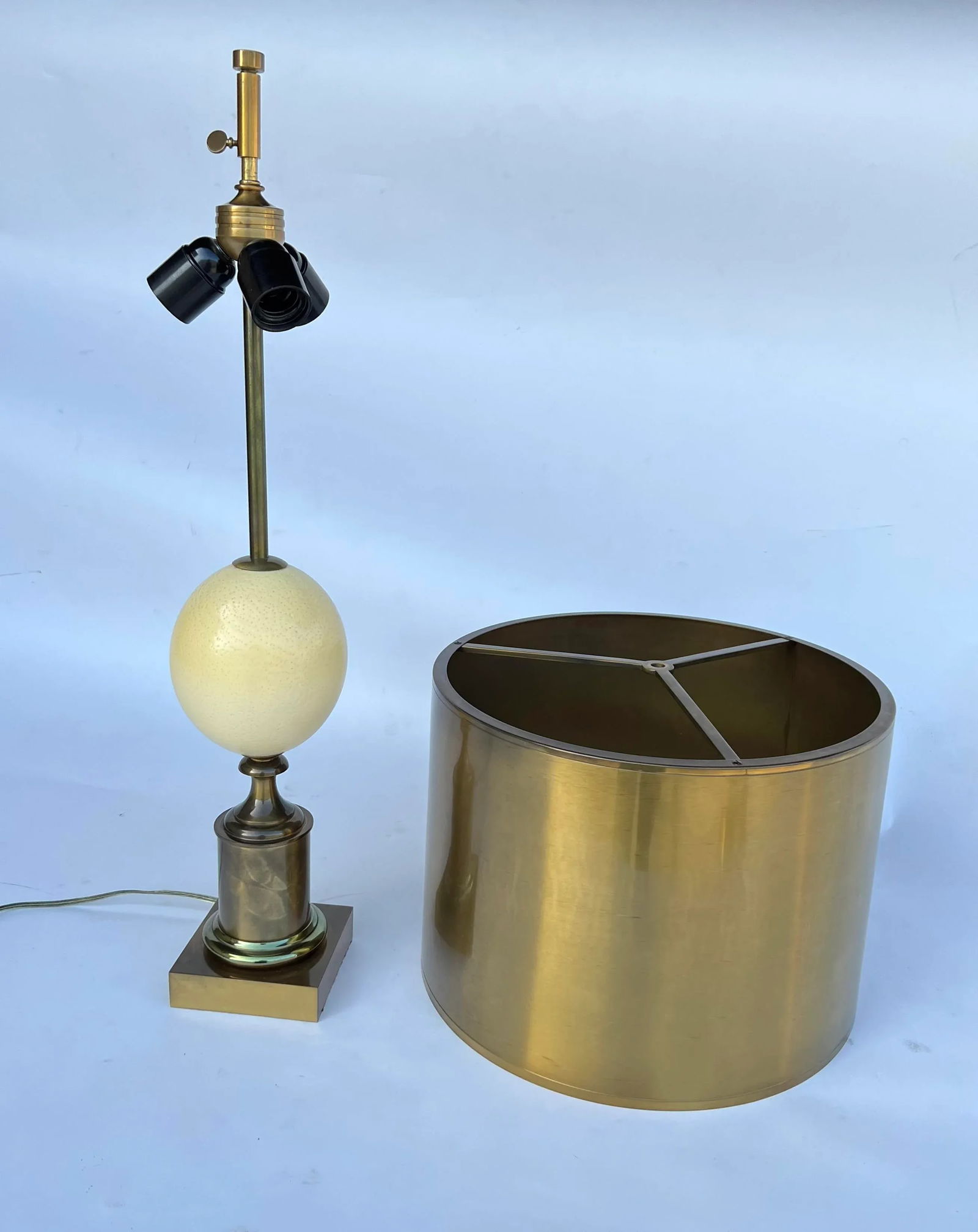 1960's Maison Charles Patina Brass Ostrich Egg Table Lamps - Set of 2 - 6