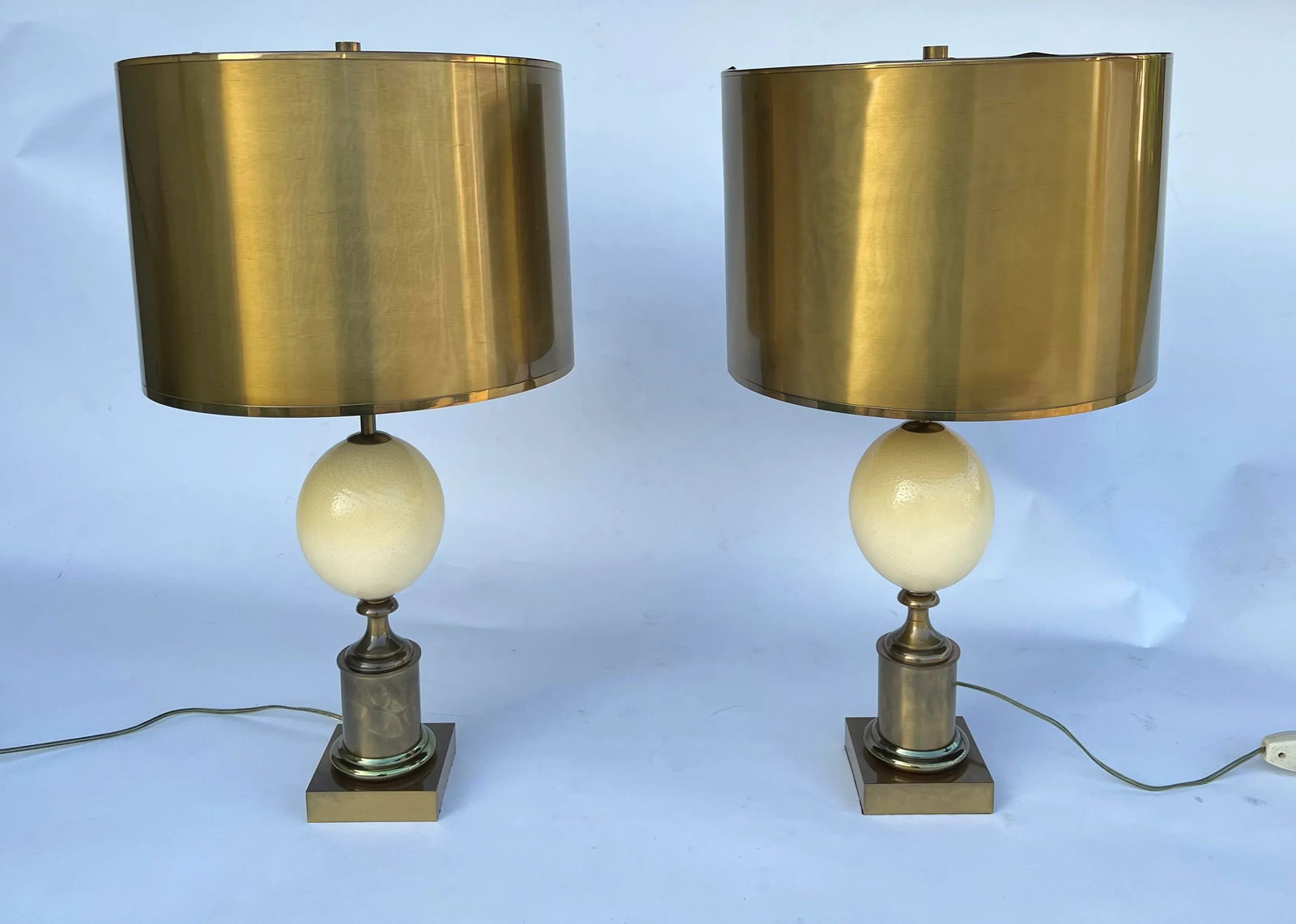 1960's Maison Charles Patina Brass Ostrich Egg Table Lamps - Set of 2 - 9