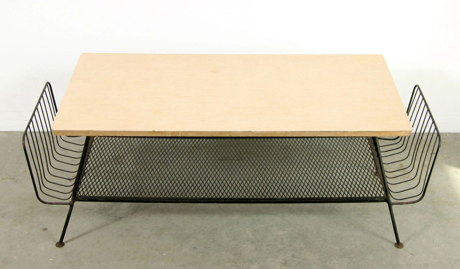 Mid Century Modern Wrought Iron Coffee Table W/ Magazine Racks in the Manner of Paul McCobb - 3