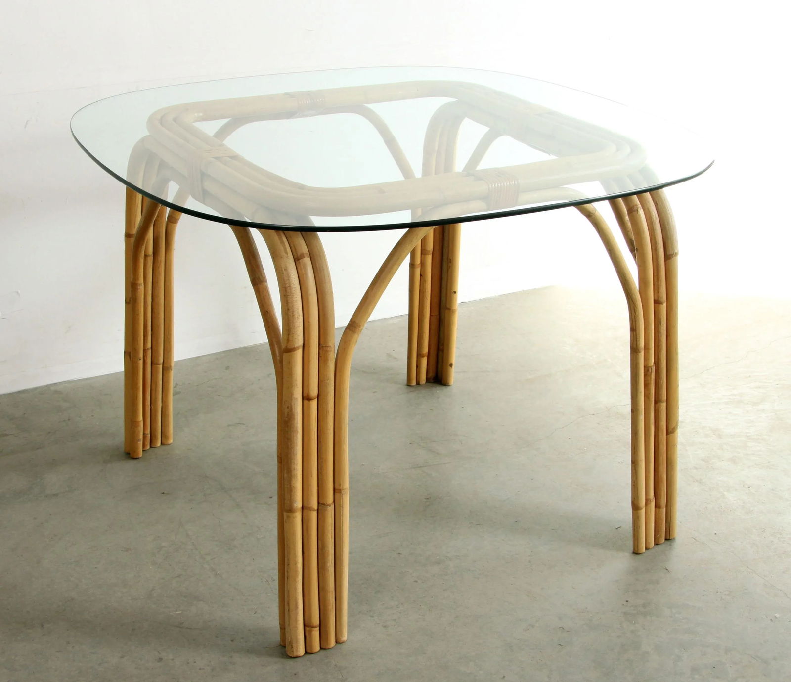 1970s Vintage Hollywood Regency Chinoiserie Bamboo Dining Table W/ Glass Top - 2