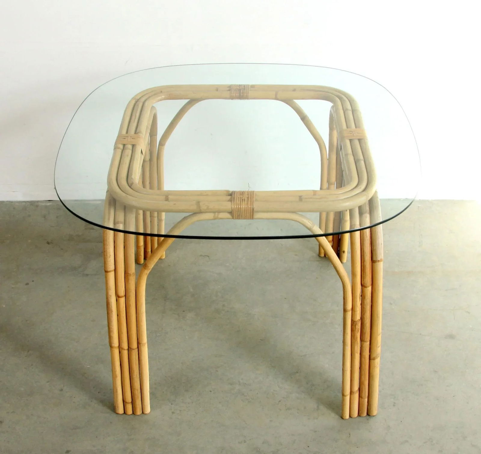 1970s Vintage Hollywood Regency Chinoiserie Bamboo Dining Table W/ Glass Top - 3