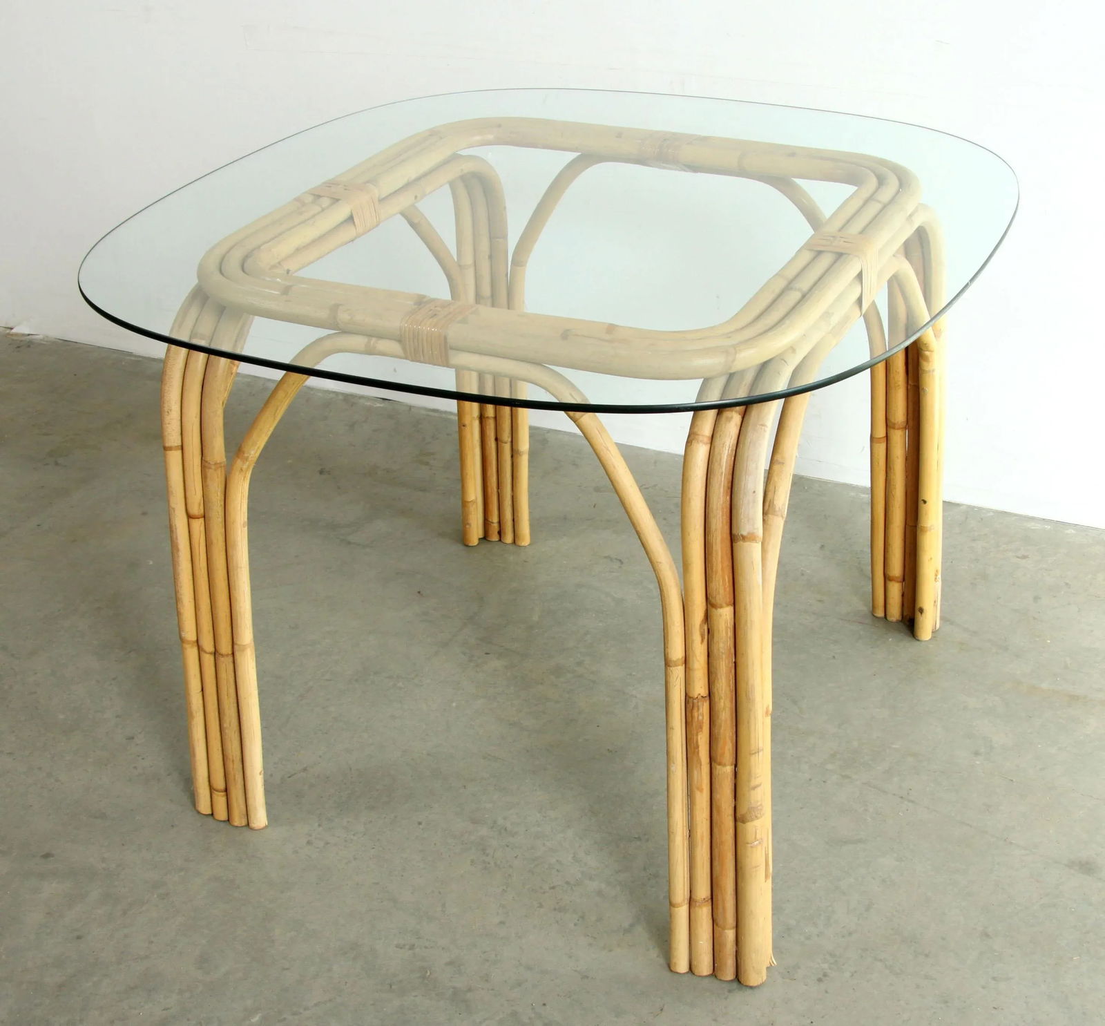 1970s Vintage Hollywood Regency Chinoiserie Bamboo Dining Table W/ Glass Top - 5