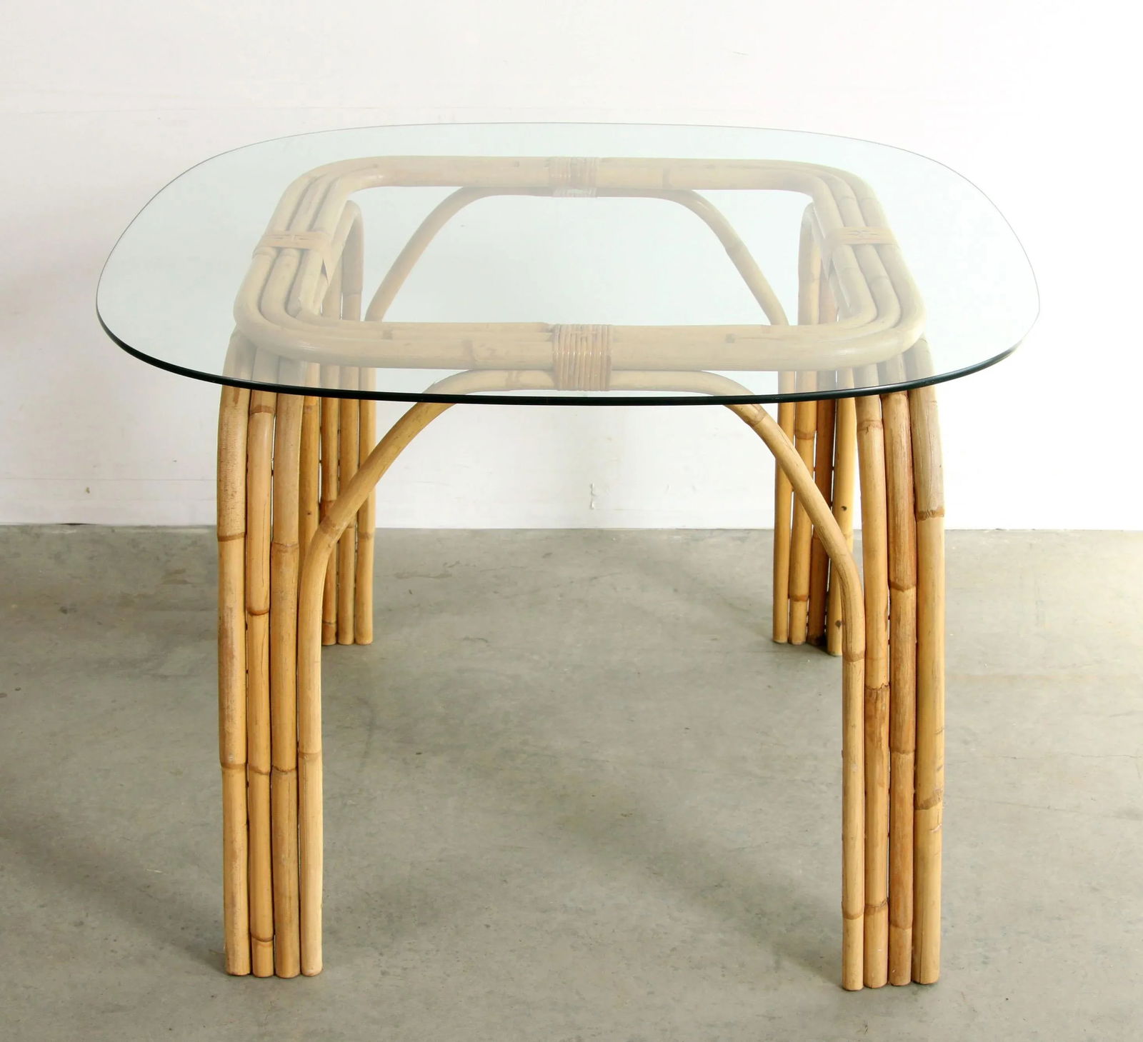 1970s Vintage Hollywood Regency Chinoiserie Bamboo Dining Table W/ Glass Top - 6
