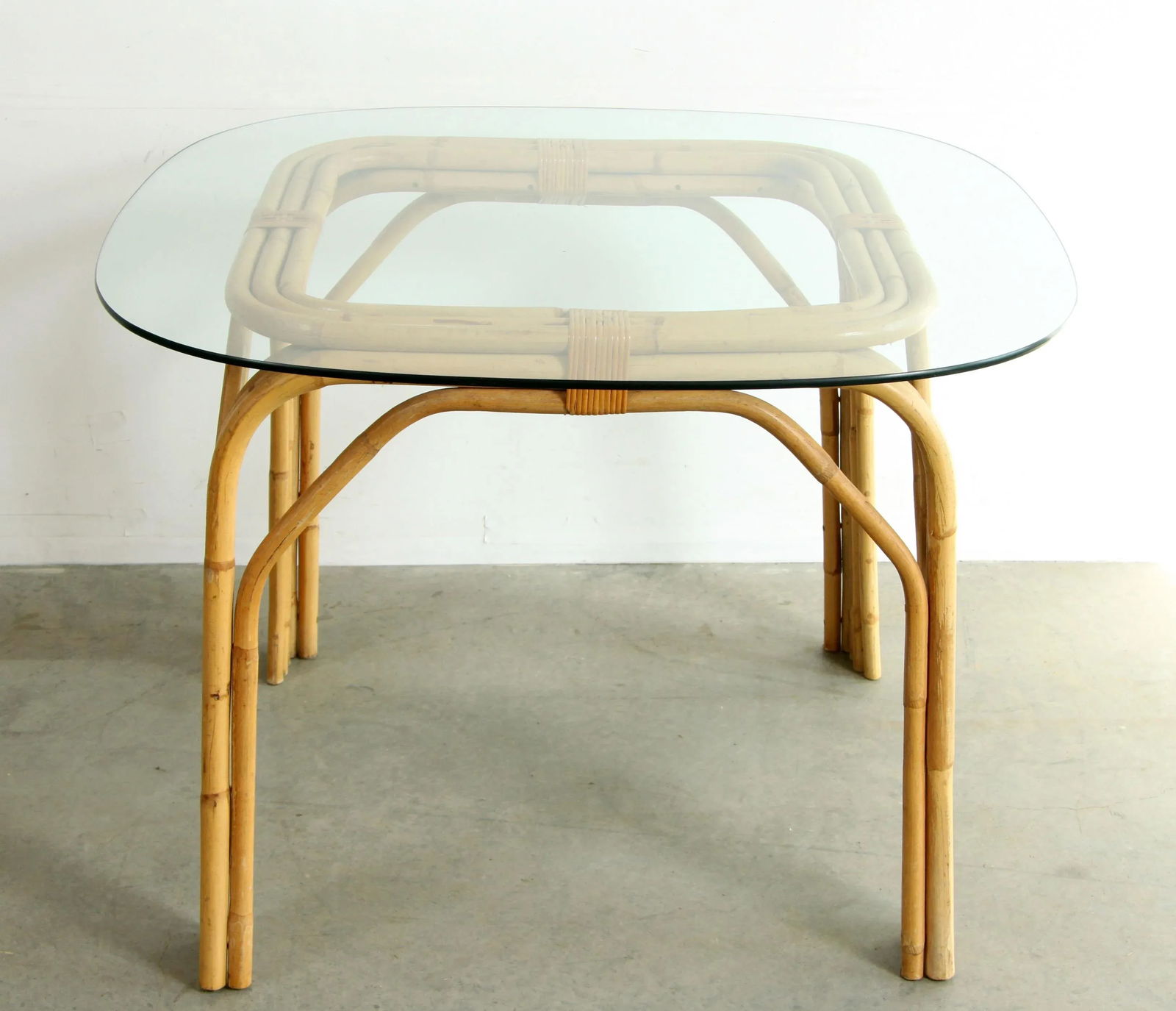 1970s Vintage Hollywood Regency Chinoiserie Bamboo Dining Table W/ Glass Top - 7