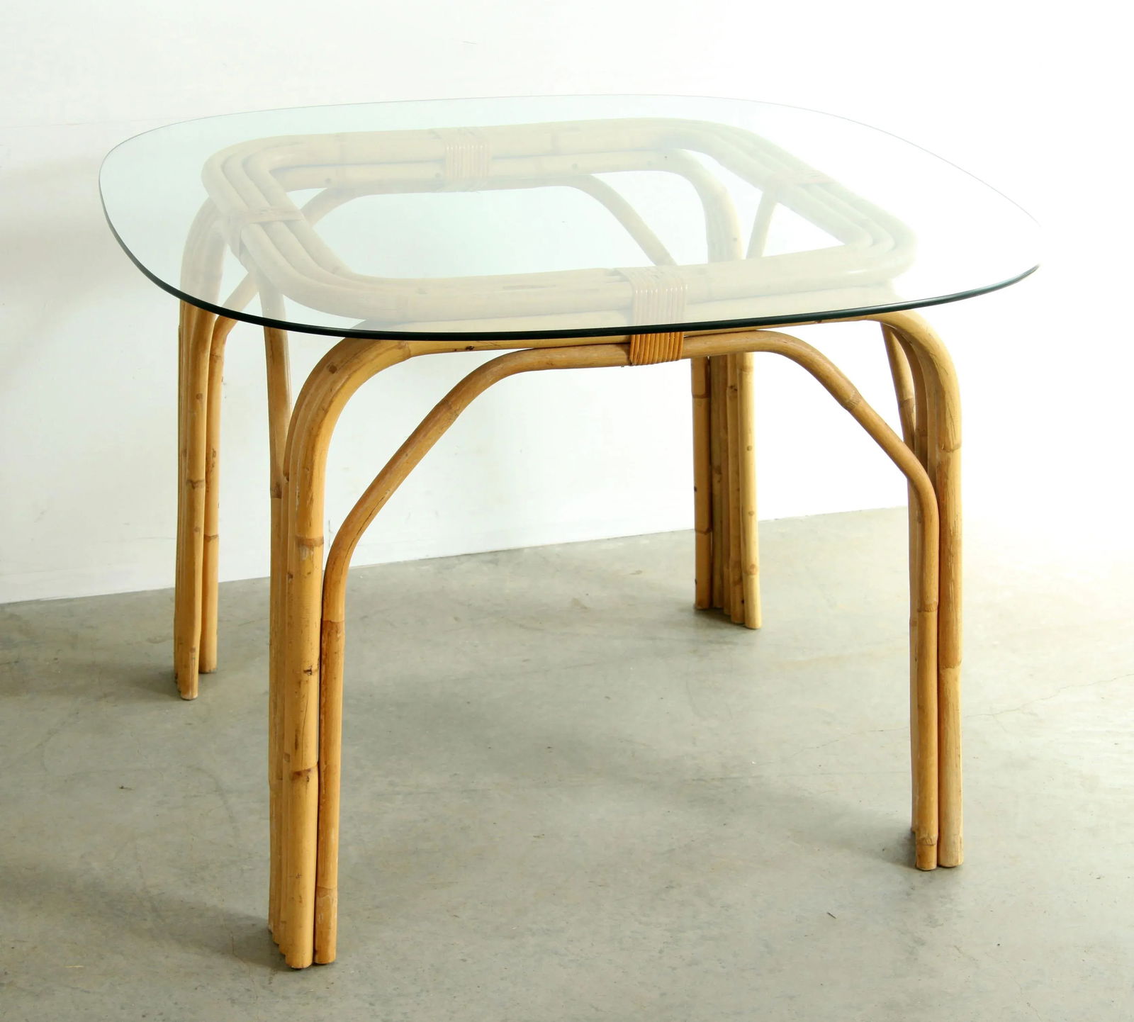 1970s Vintage Hollywood Regency Chinoiserie Bamboo Dining Table W/ Glass Top - 8