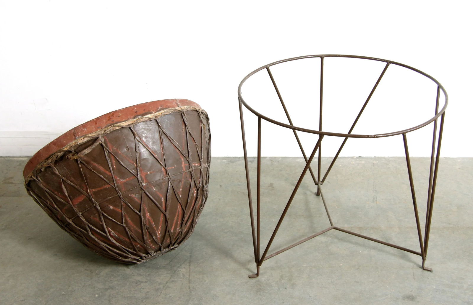 Late 20th Century Vintage BoHo Chic 24" Metal Drum Planter W/ Wrought Iron Stand - Set of 2 - 4