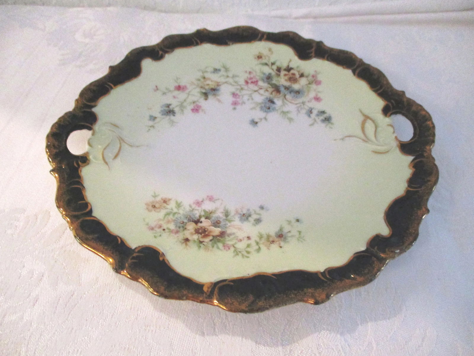 Mid-Century Porcelain Floral Handled Serving Platter - 2