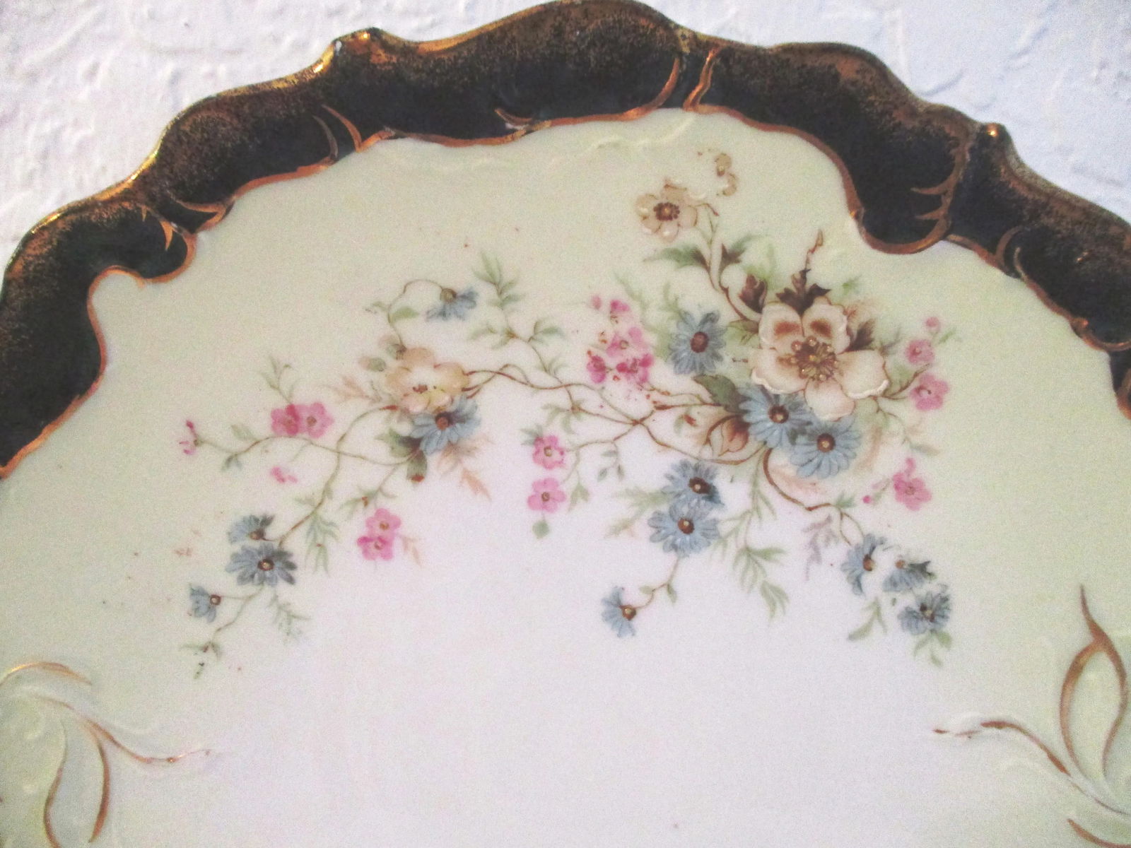 Mid-Century Porcelain Floral Handled Serving Platter - 3