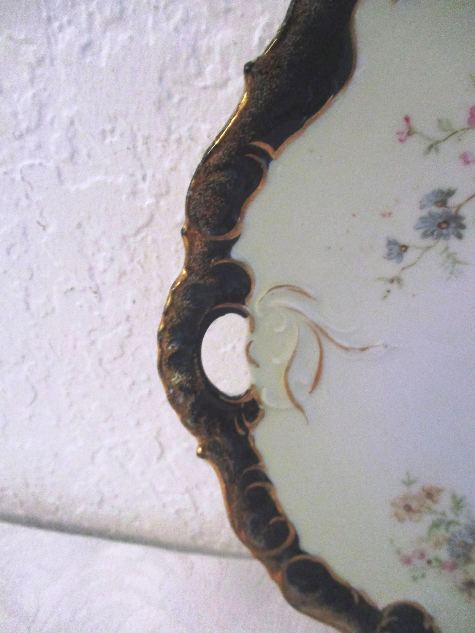 Mid-Century Porcelain Floral Handled Serving Platter - 4