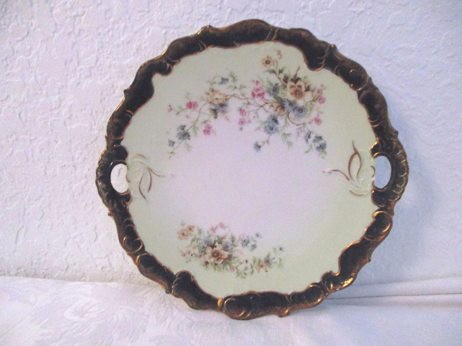 Mid-Century Porcelain Floral Handled Serving Platter - 5