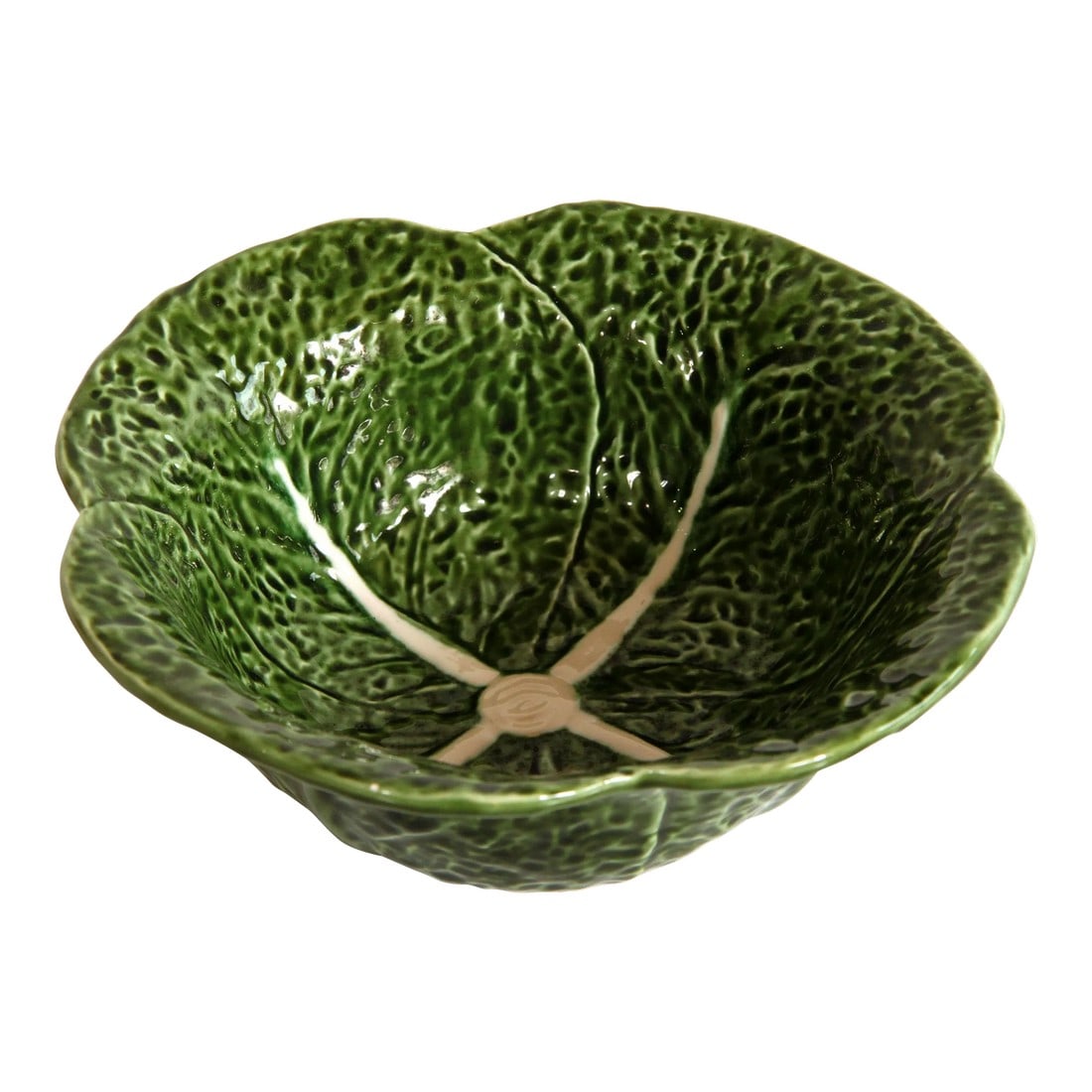 Vintage Trompe l'Oeil Cabbage Leaf Serving Bowl From Portugal Aka Cabbageware: Vintage trompe l'oeil cabbage leaf serving bowl, made in Portugal! Very good vintage condition, with no chips or cracks. Measures 10" in diameter and 3 1/2" tall. Condition: Alterations: Original