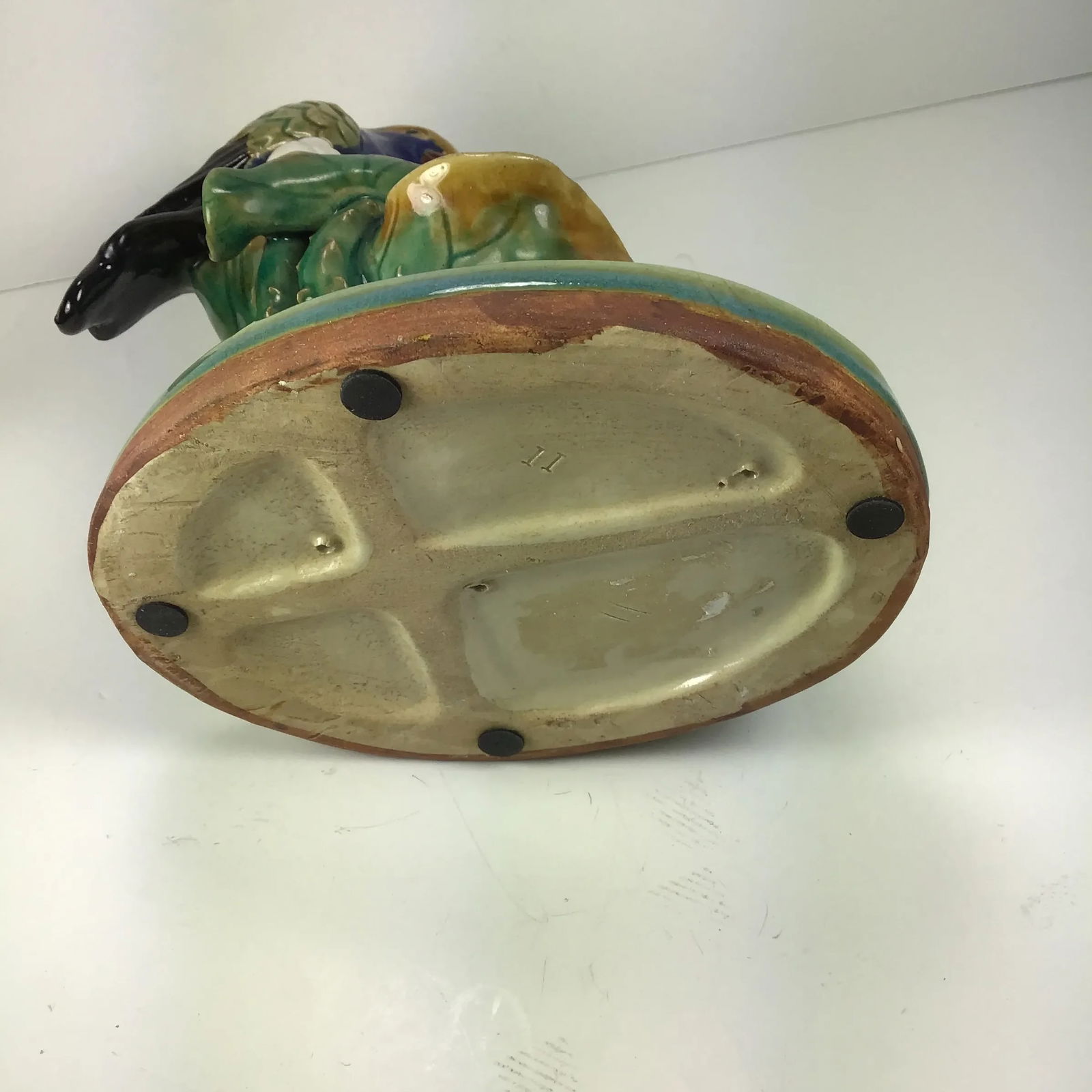 Majolica Victorian Bird Perched on Water Lily Fountain Ceramic Dish Bird on Leaf Blue Bird Parrot Wa - 5