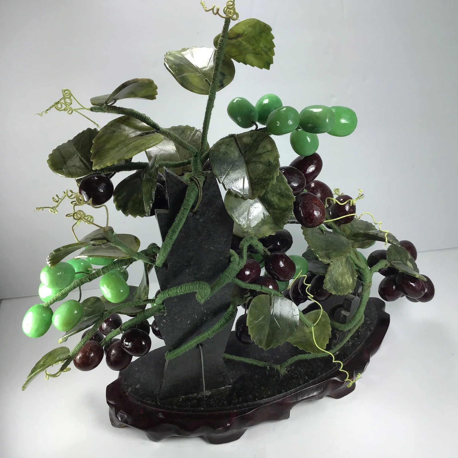 Asian Jade Stone Grape Bonsai Tree Mid 20th Century Chinese Oriental Asian Grape Bonsai Tree Vine Ja - 5