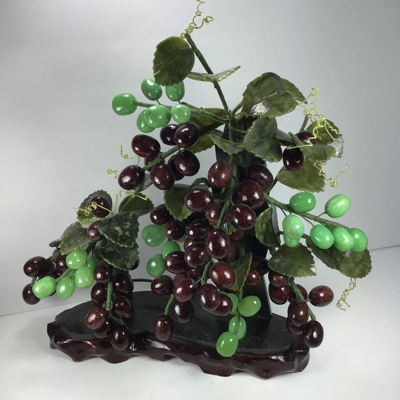 Asian Jade Stone Grape Bonsai Tree Mid 20th Century Chinese Oriental Asian Grape Bonsai Tree Vine Ja - 9