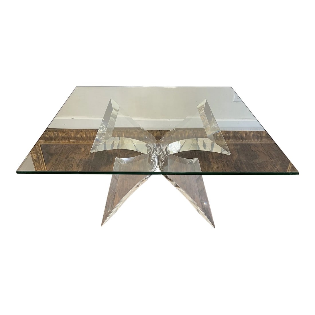 Vintage Lucite Butterfly Coffee Table in the Style of Charles Hollis Jones: Vintage Lucite Butterfly Coffee Table in the Style of Charles Hollis Jones, excellent condition. Vase measurements 21"w x 24 1/2 D x 15 1/2 H Condition: Alterations: Original Condition Unaltered