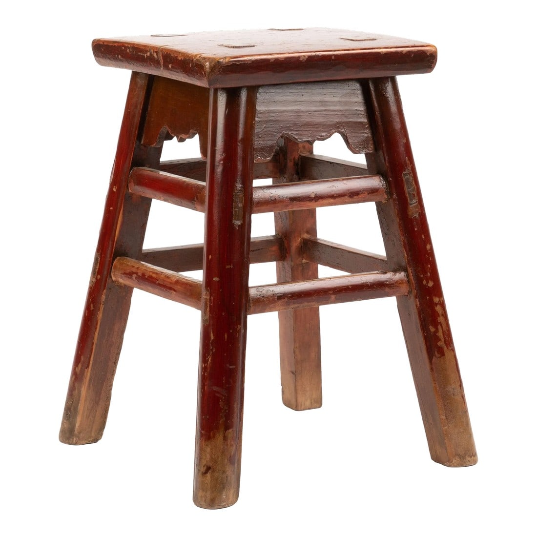 Chinese Red Lacquered Wood Joint Stool (1800's) (1 of 5)
