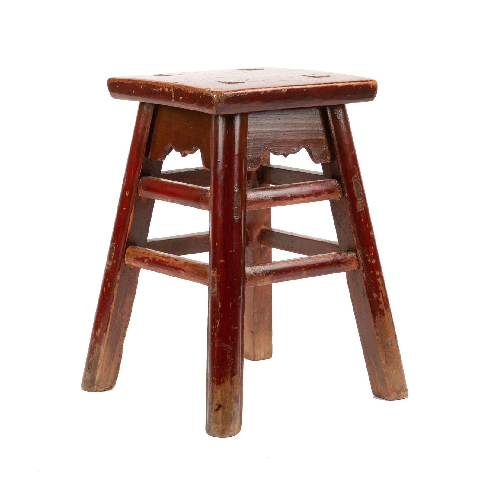Chinese Red Lacquered Wood Joint Stool (1800's) - 2