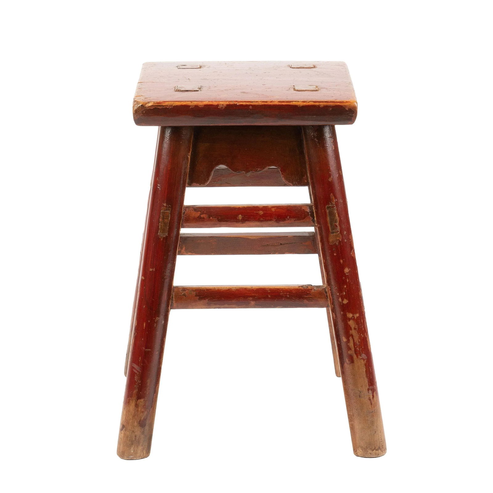 Chinese Red Lacquered Wood Joint Stool (1800's) - 3