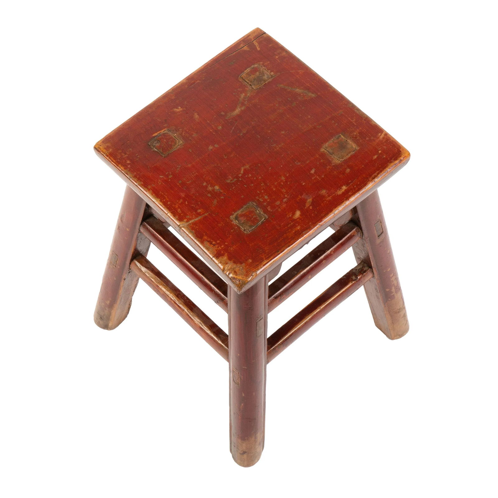 Chinese Red Lacquered Wood Joint Stool (1800's) - 4