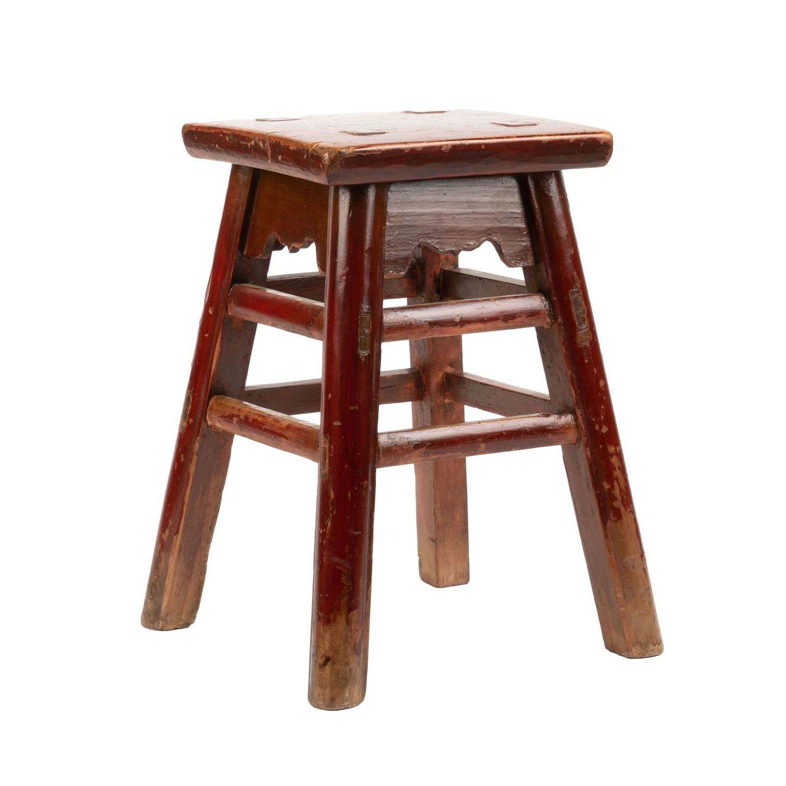 Chinese Red Lacquered Wood Joint Stool (1800's) - 5