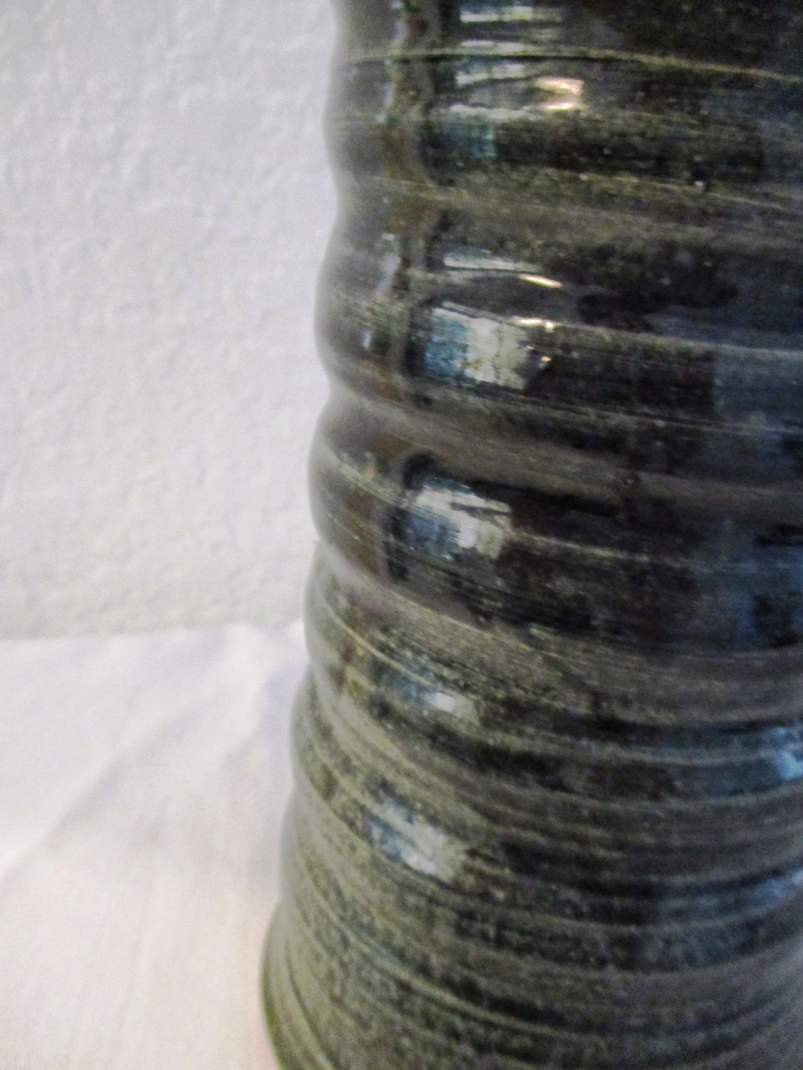 Studio Art Dark Teal Ribbed Pottery Cylinder Vase - 3
