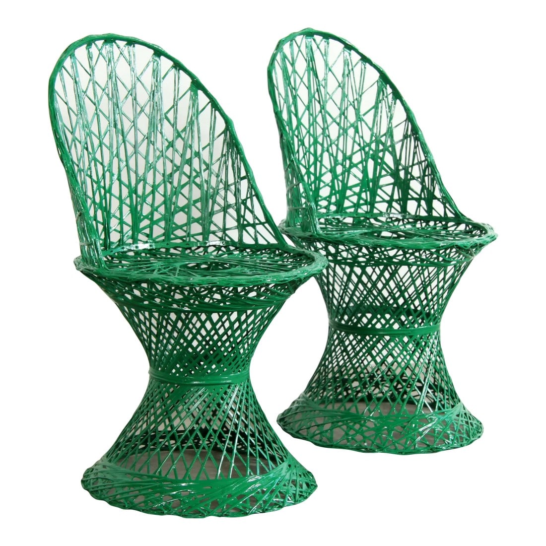 Vintage Mid Century Modern Russell Woodard Style Spun Fiberglass Childs Chairs - a Pair: Awesome pair of vintage mid-century modern spun fiberglass child's chairs! These are great little chairs, super cute and freshly painted in a brilliant forest green, ready for use on your deck or