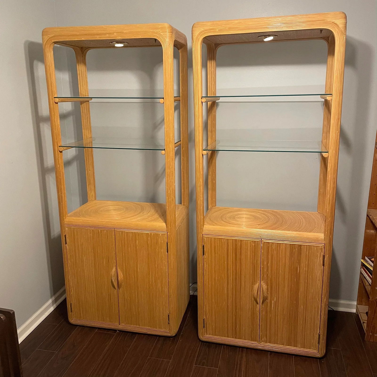 1970s Gabriella Crespi Pencil Reed Lighted Etagere With Two Door Storage - 13