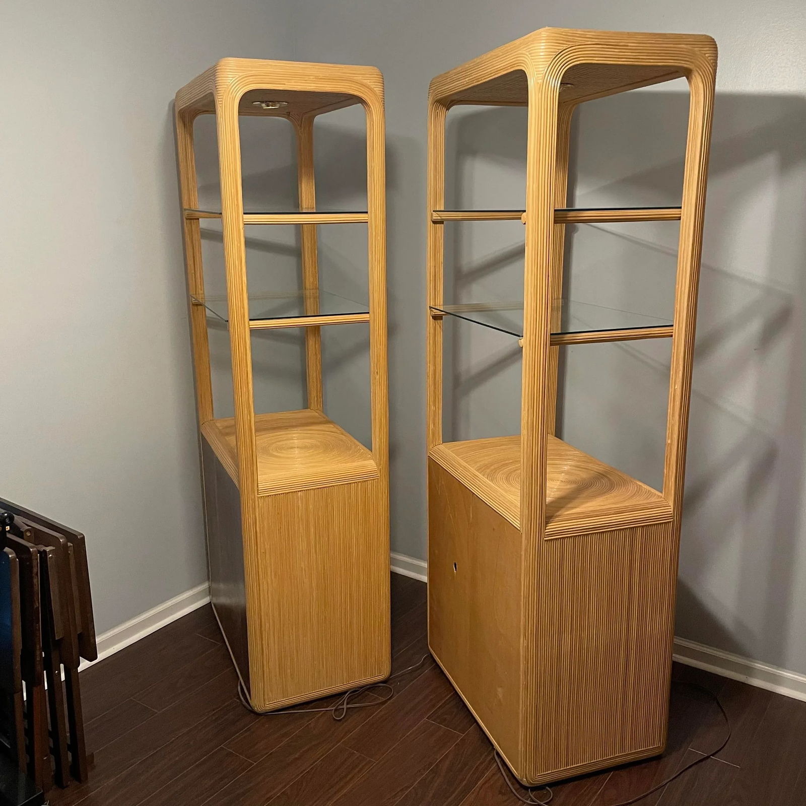 1970s Gabriella Crespi Pencil Reed Lighted Etagere With Two Door Storage - 6