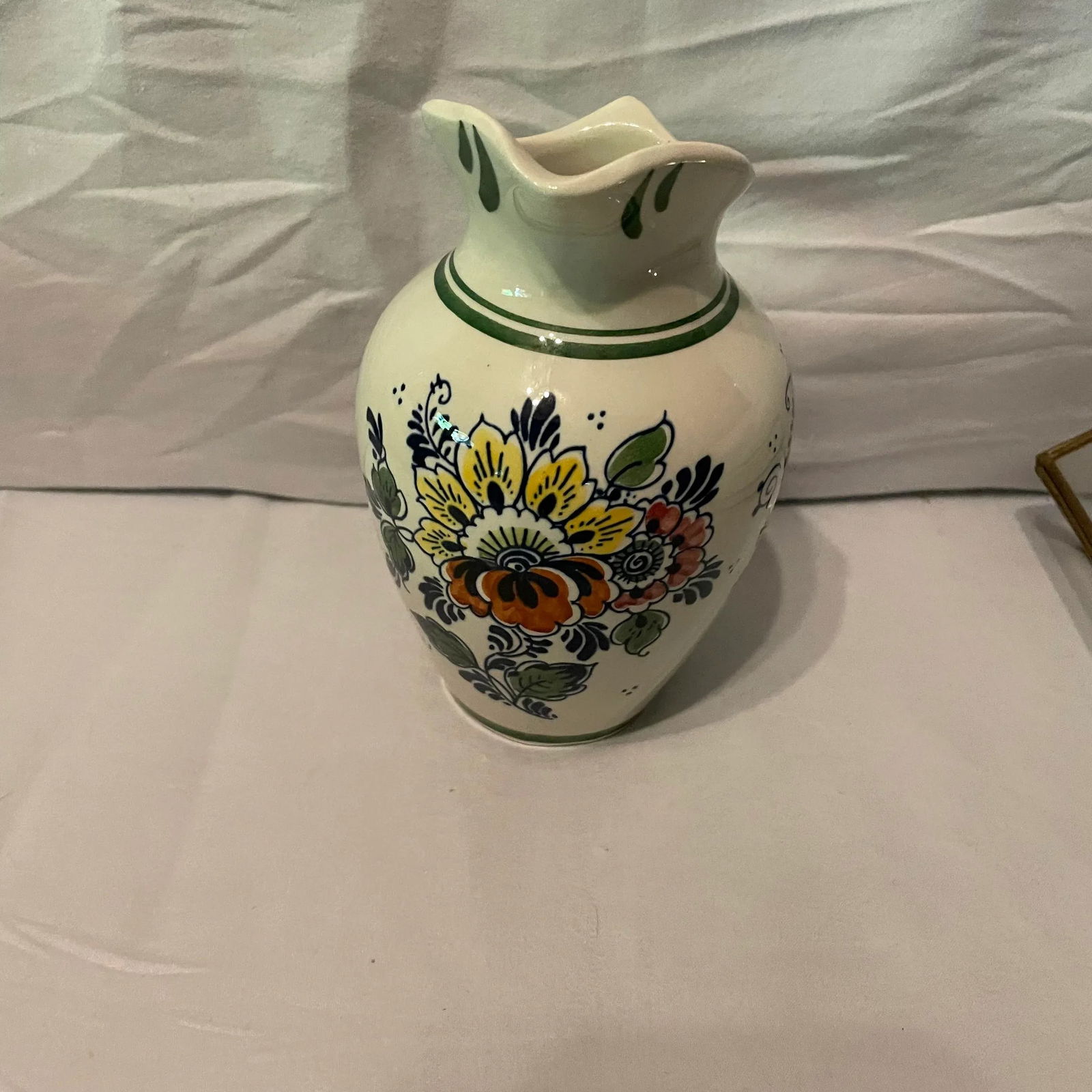 Vintage Delft Polychrome Floral Pitcher - 2