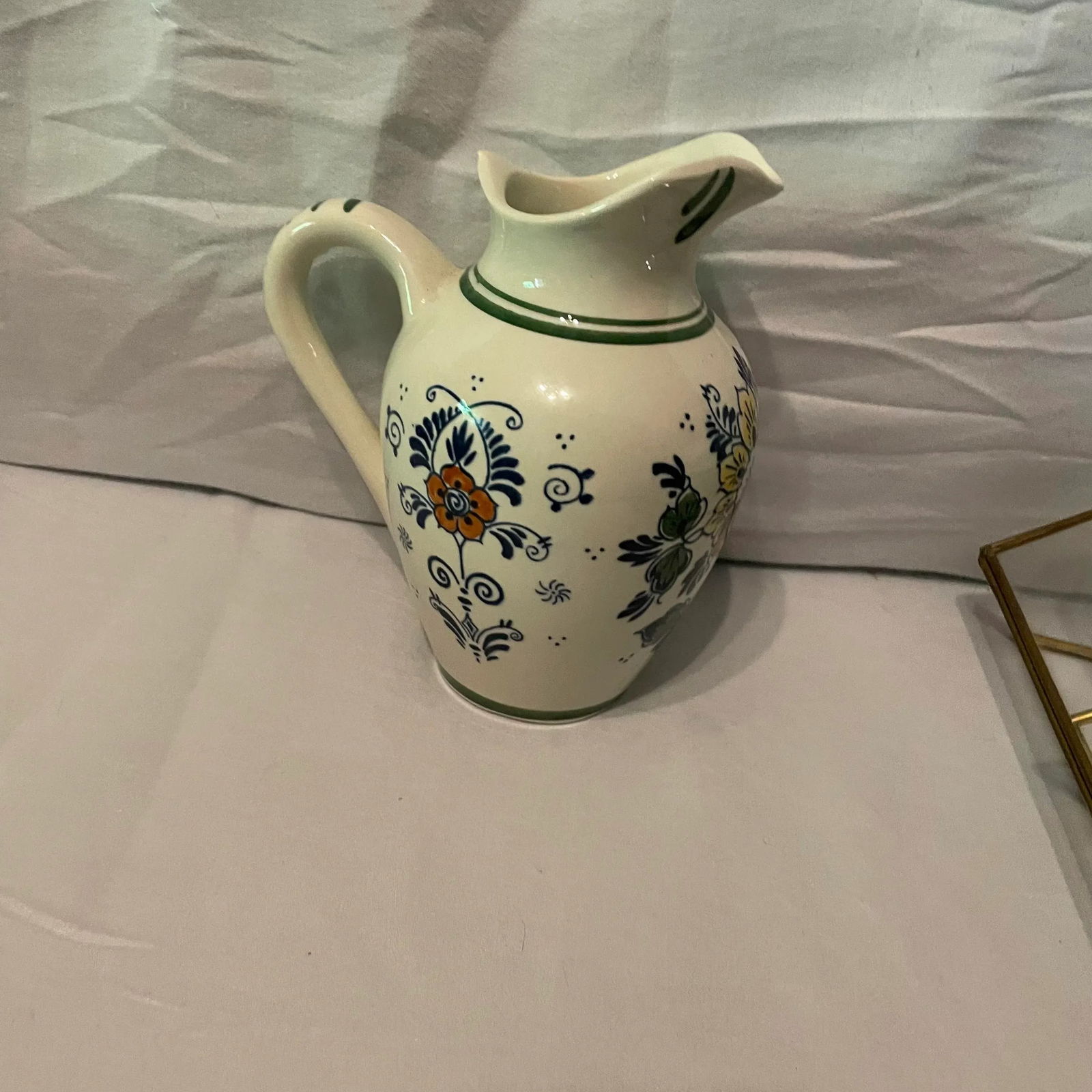 Vintage Delft Polychrome Floral Pitcher - 3