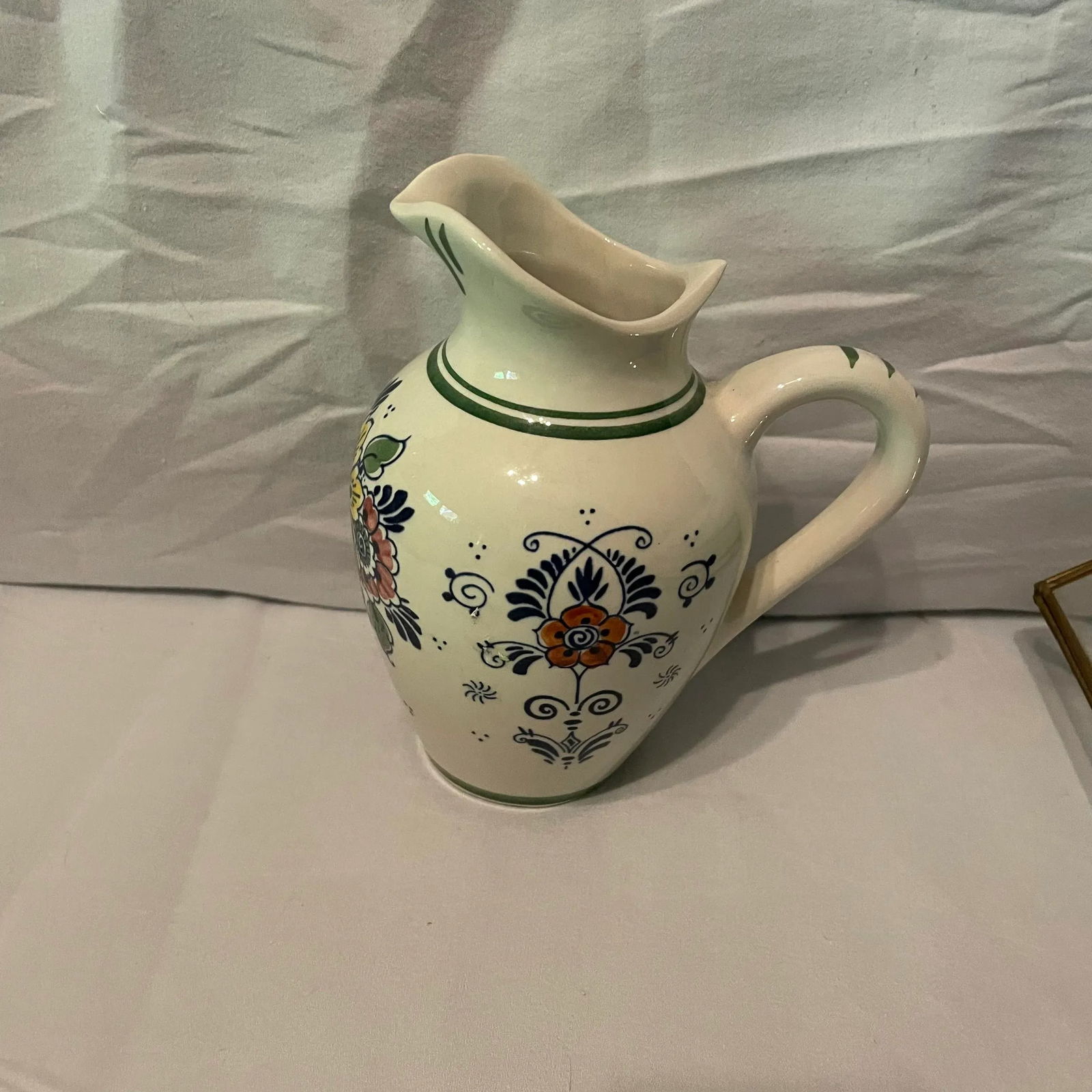 Vintage Delft Polychrome Floral Pitcher - 7