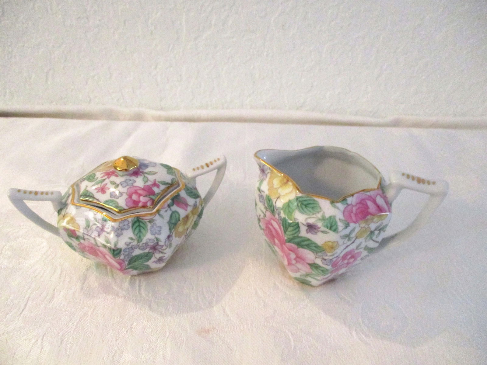 Vintage Pastel Floral Porcelain Creamer & Sugar Bowl Set- 2 Pieces - 2