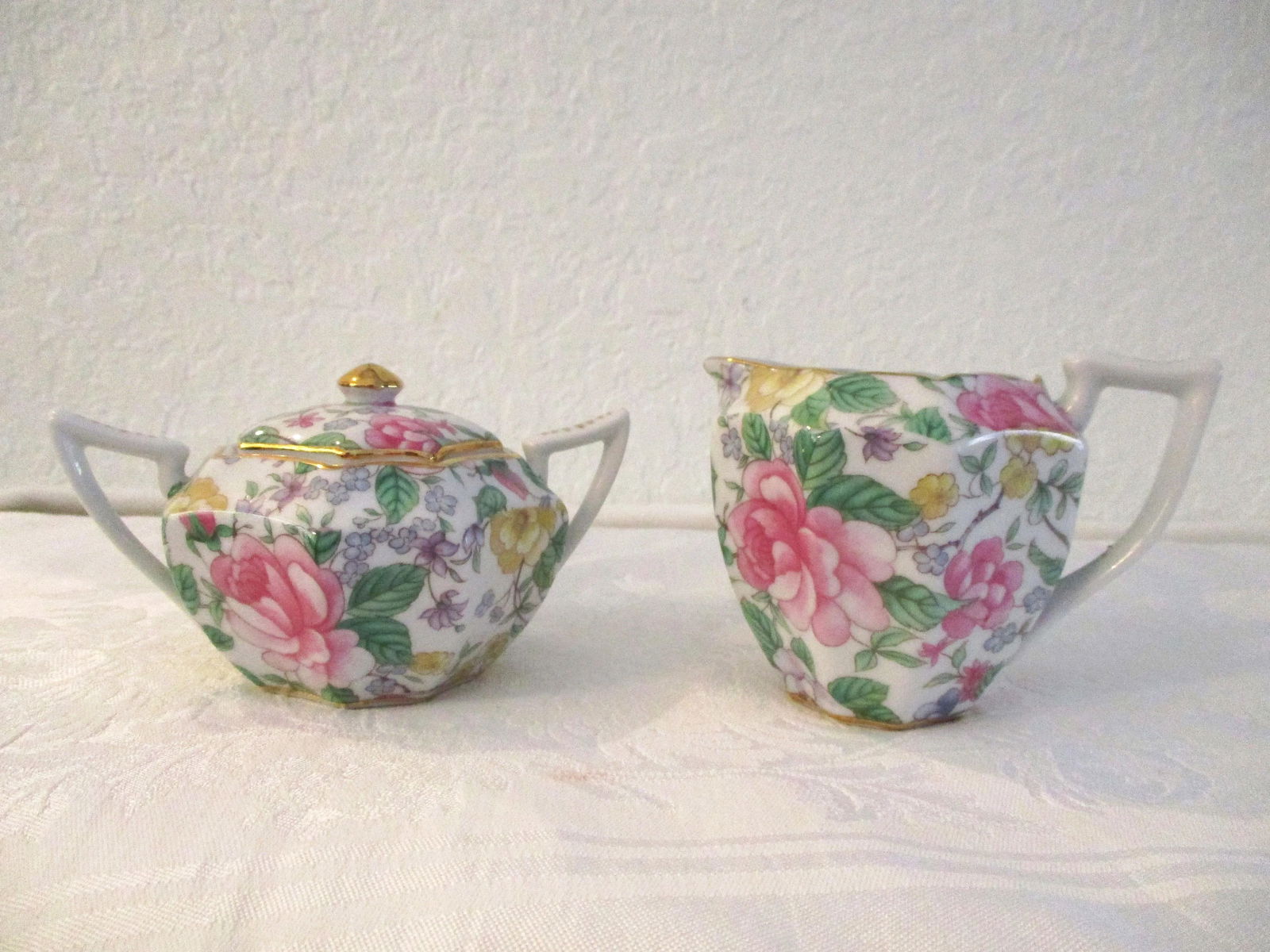 Vintage Pastel Floral Porcelain Creamer & Sugar Bowl Set- 2 Pieces - 9