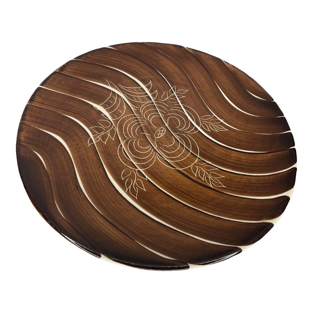 Vintage Hand Painted Purinton Pottery Slip Ware Intaglio Platter: Vintage Purinton. Intaglio Platter hand painted. No chips or cracks. Condition: Alterations: Original Condition Unaltered Imperfections: Some Imperfections Condition Notes: Light wear to the top, no c