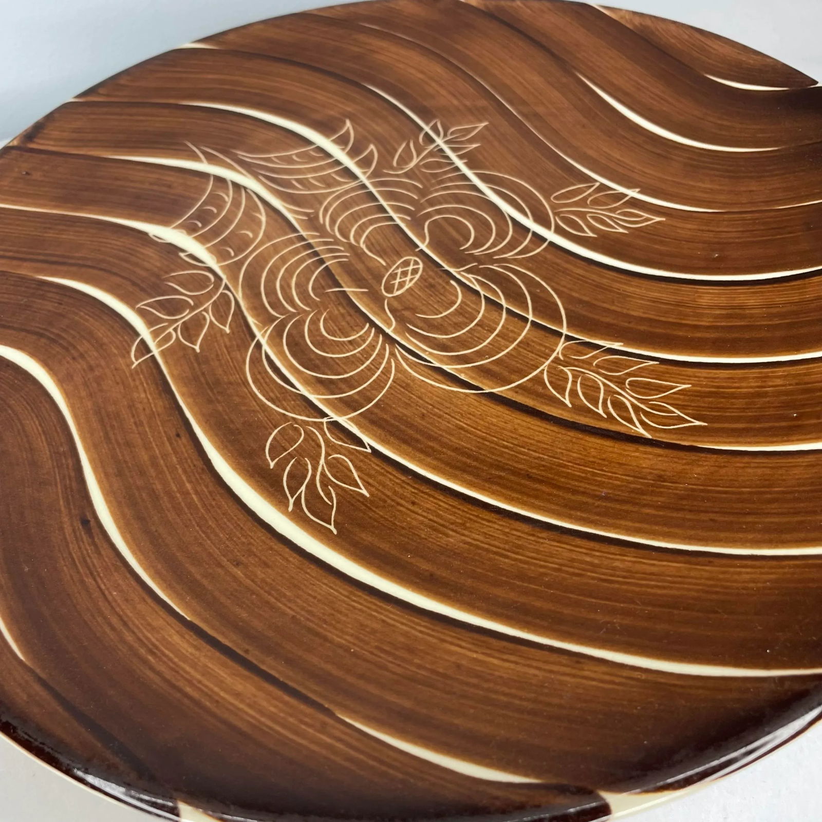 Vintage Hand Painted Purinton Pottery Slip Ware Intaglio Platter - 5