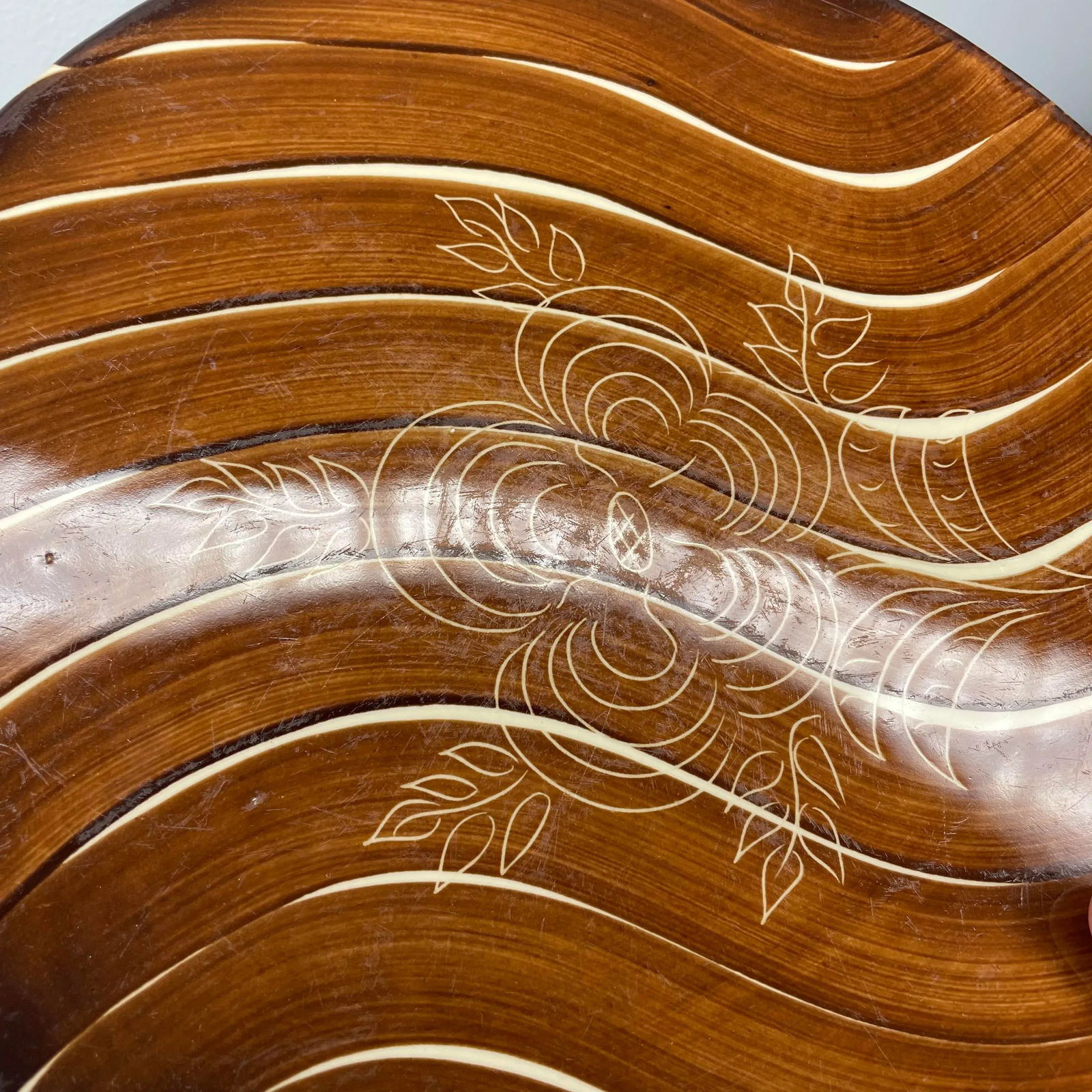 Vintage Hand Painted Purinton Pottery Slip Ware Intaglio Platter - 6