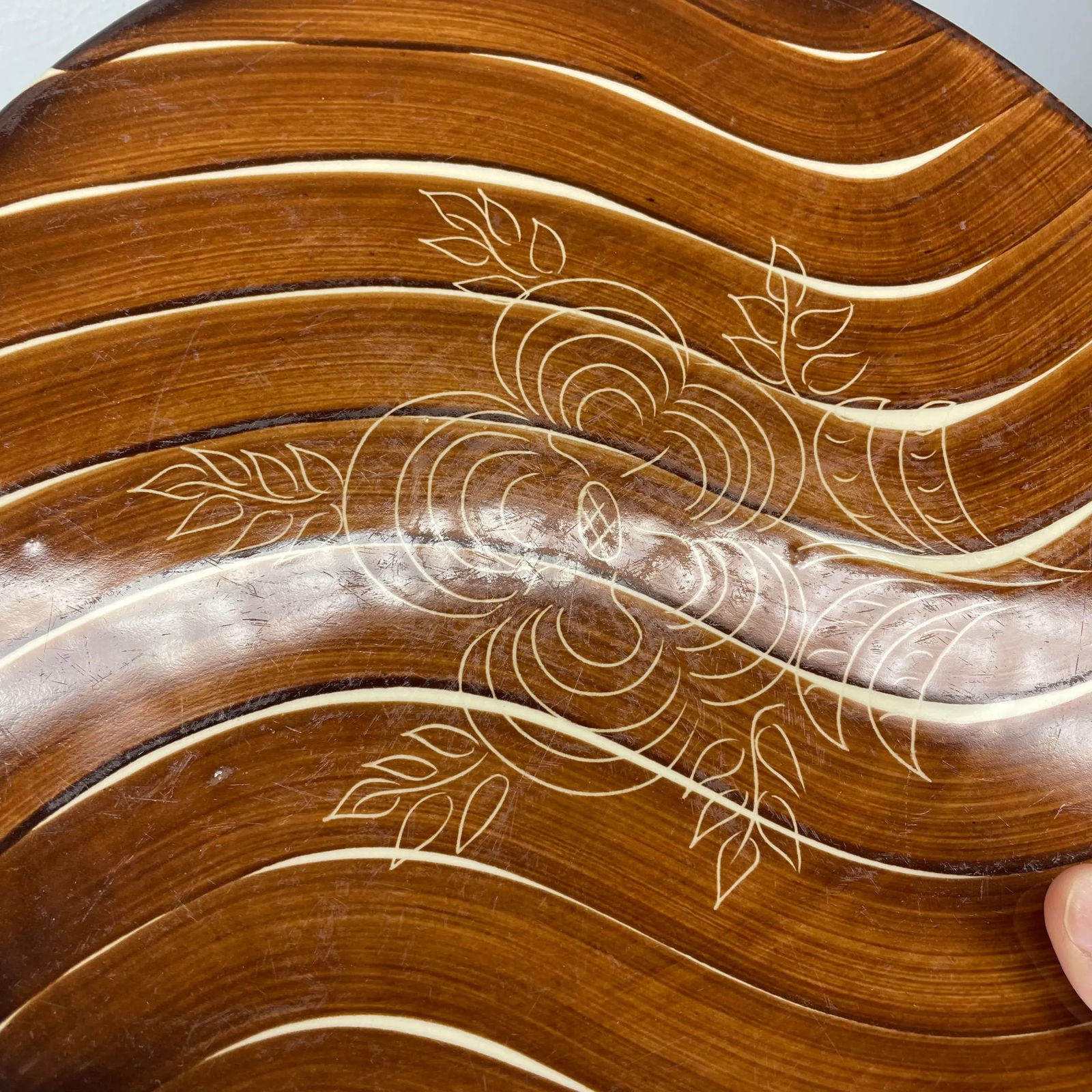 Vintage Hand Painted Purinton Pottery Slip Ware Intaglio Platter - 8