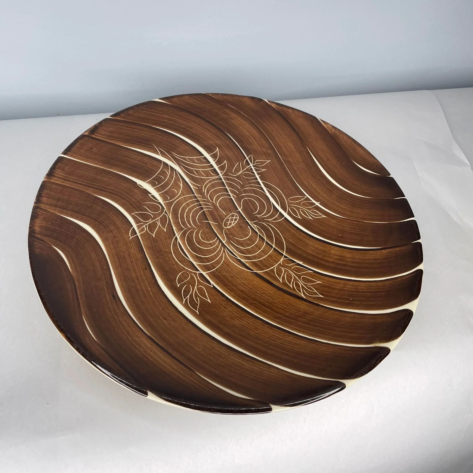 Vintage Hand Painted Purinton Pottery Slip Ware Intaglio Platter - 9