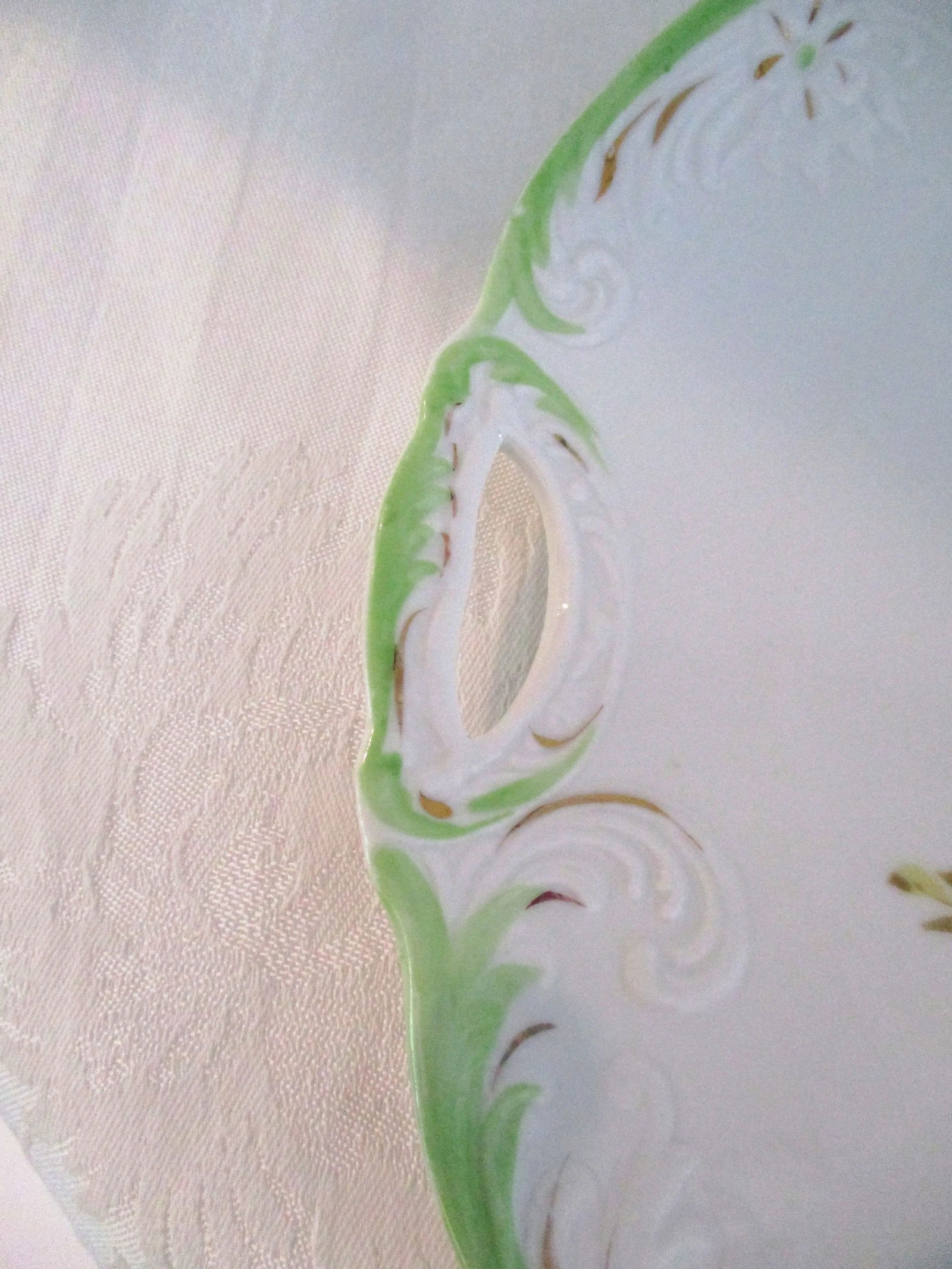 Mid-Century Hand-Painted Floral Porcelain Handled Serving Plate - 3